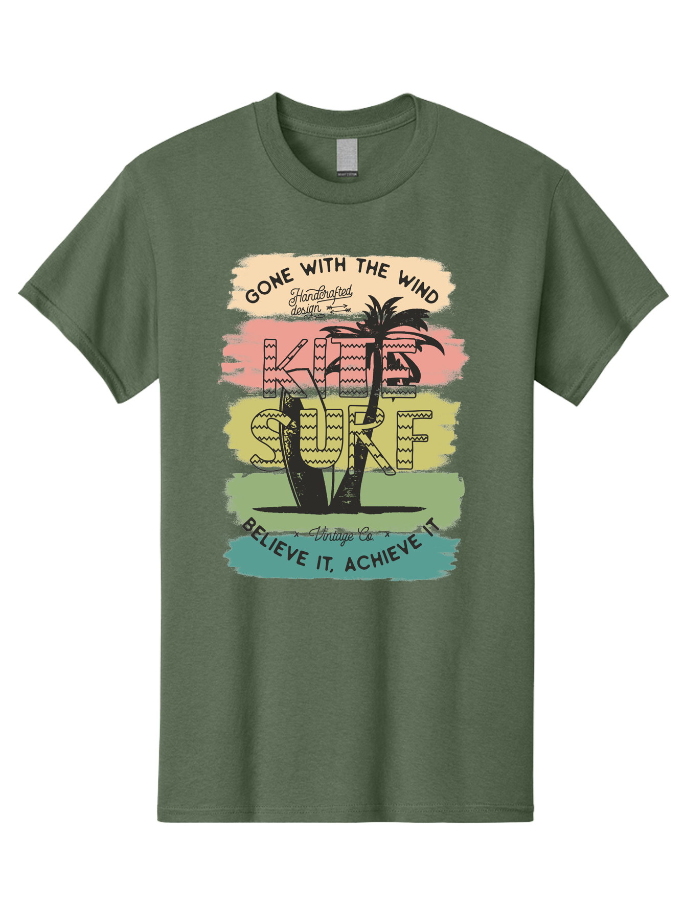 Gone-With-The-Wind-Kite-Surf Men'S Graphic Tee, 100% Cotton, Comfortable Casual Summer Wear, Machine Washable, Surfing Inspiration, Vintage Style, Motivational Quote, Surf Culture, Beach Vibes, Retro Design, Handcrafted Art, Aab935 3
