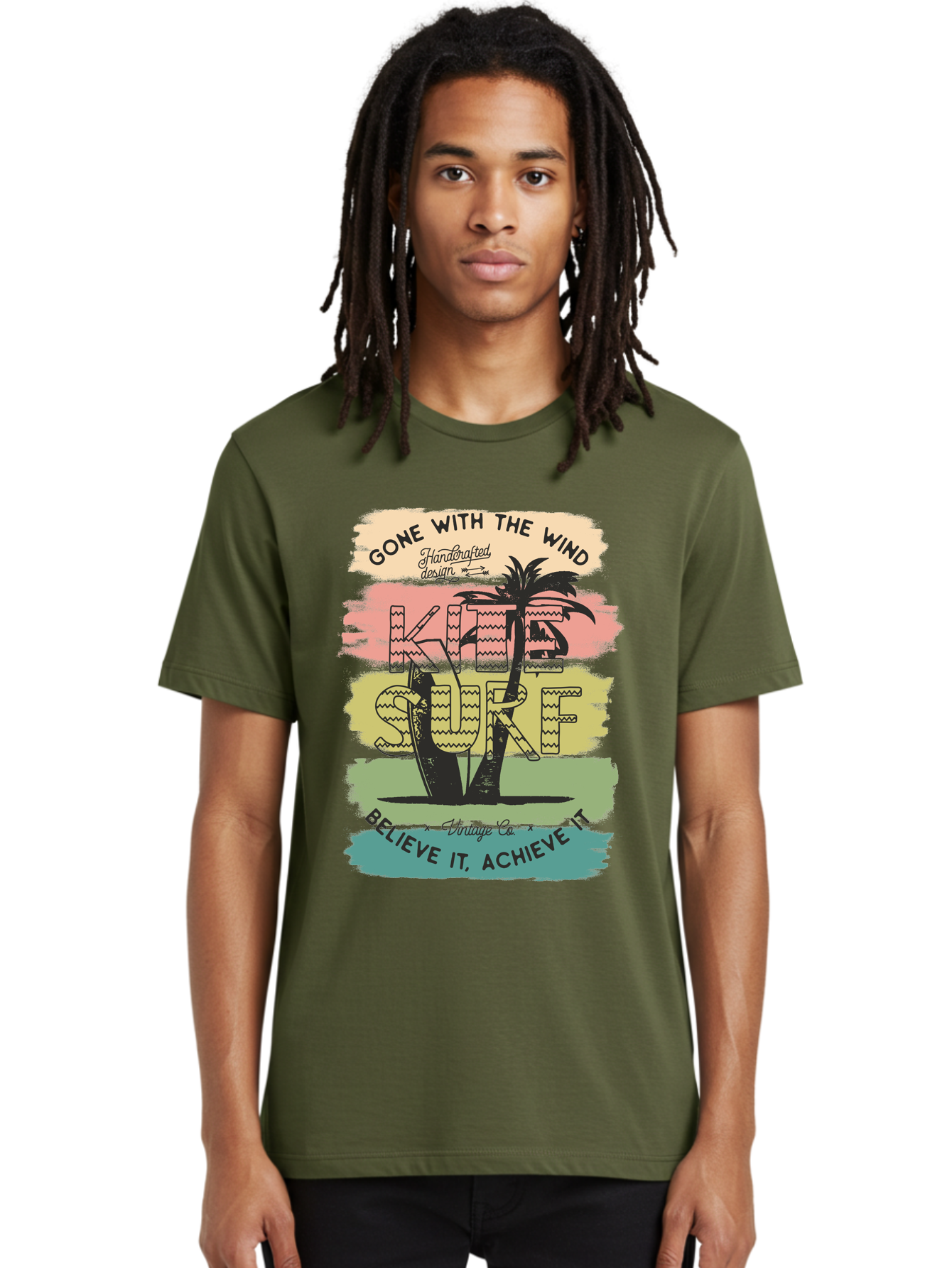 Gone-With-The-Wind-Kite-Surf Men'S Graphic Tee, 100% Cotton, Comfortable Casual Summer Wear, Machine Washable, Surfing Inspiration, Vintage Style, Motivational Quote, Surf Culture, Beach Vibes, Retro Design, Handcrafted Art, Aab935 4