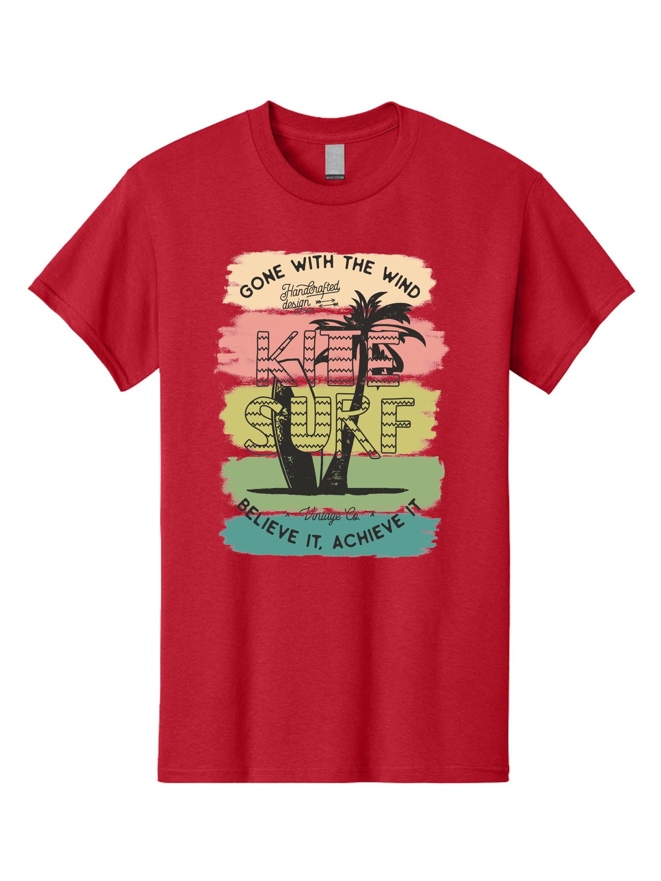 Gone-With-The-Wind-Kite-Surf Men'S Graphic Tee, 100% Cotton, Comfortable Casual Summer Wear, Machine Washable, Surfing Inspiration, Vintage Style, Motivational Quote, Surf Culture, Beach Vibes, Retro Design, Handcrafted Art, Aab935 21