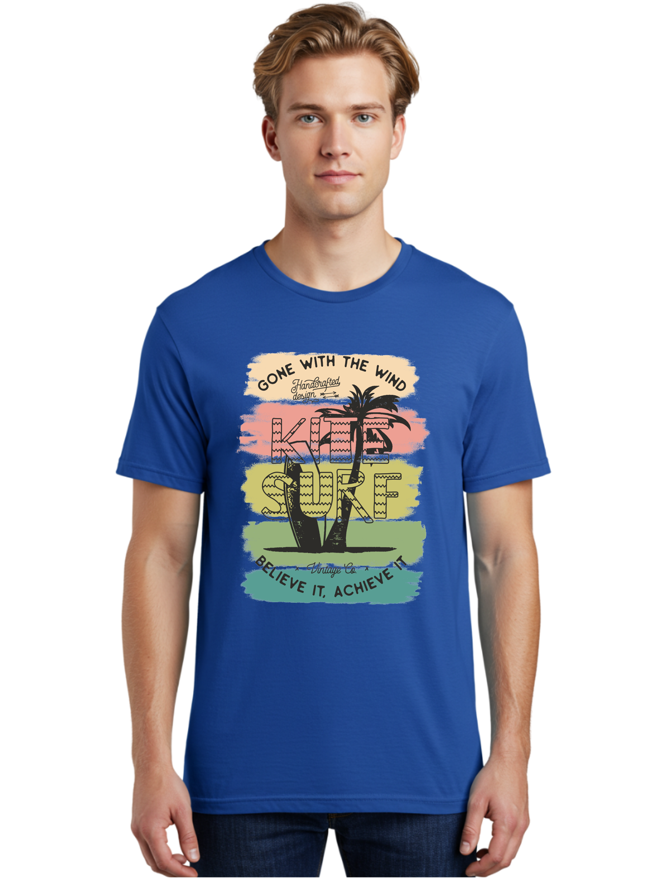 Gone-With-The-Wind-Kite-Surf Men'S Graphic Tee, 100% Cotton, Comfortable Casual Summer Wear, Machine Washable, Surfing Inspiration, Vintage Style, Motivational Quote, Surf Culture, Beach Vibes, Retro Design, Handcrafted Art, Aab935 26