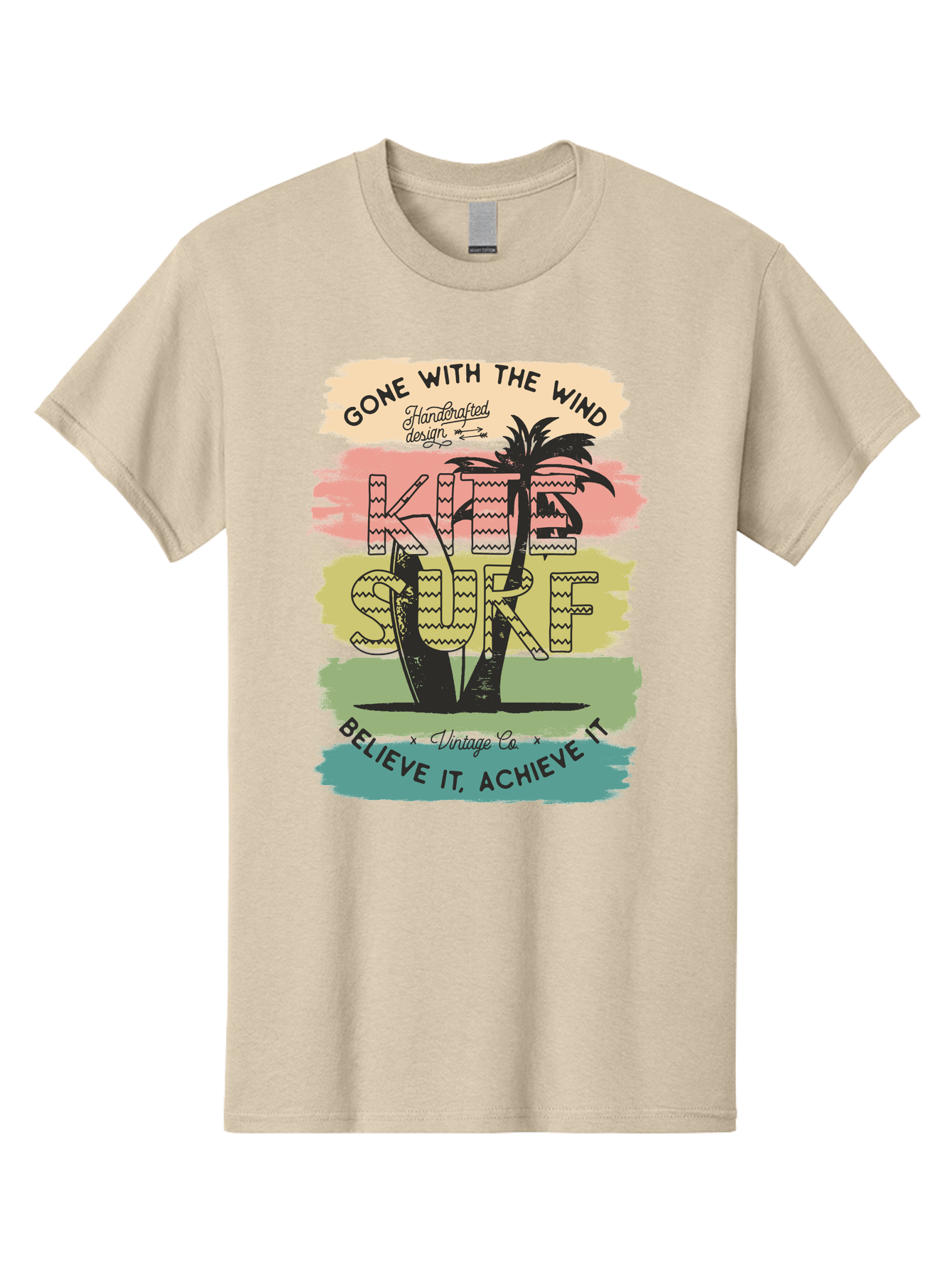Gone-With-The-Wind-Kite-Surf Men'S Graphic Tee, 100% Cotton, Comfortable Casual Summer Wear, Machine Washable, Surfing Inspiration, Vintage Style, Motivational Quote, Surf Culture, Beach Vibes, Retro Design, Handcrafted Art, Aab935 23