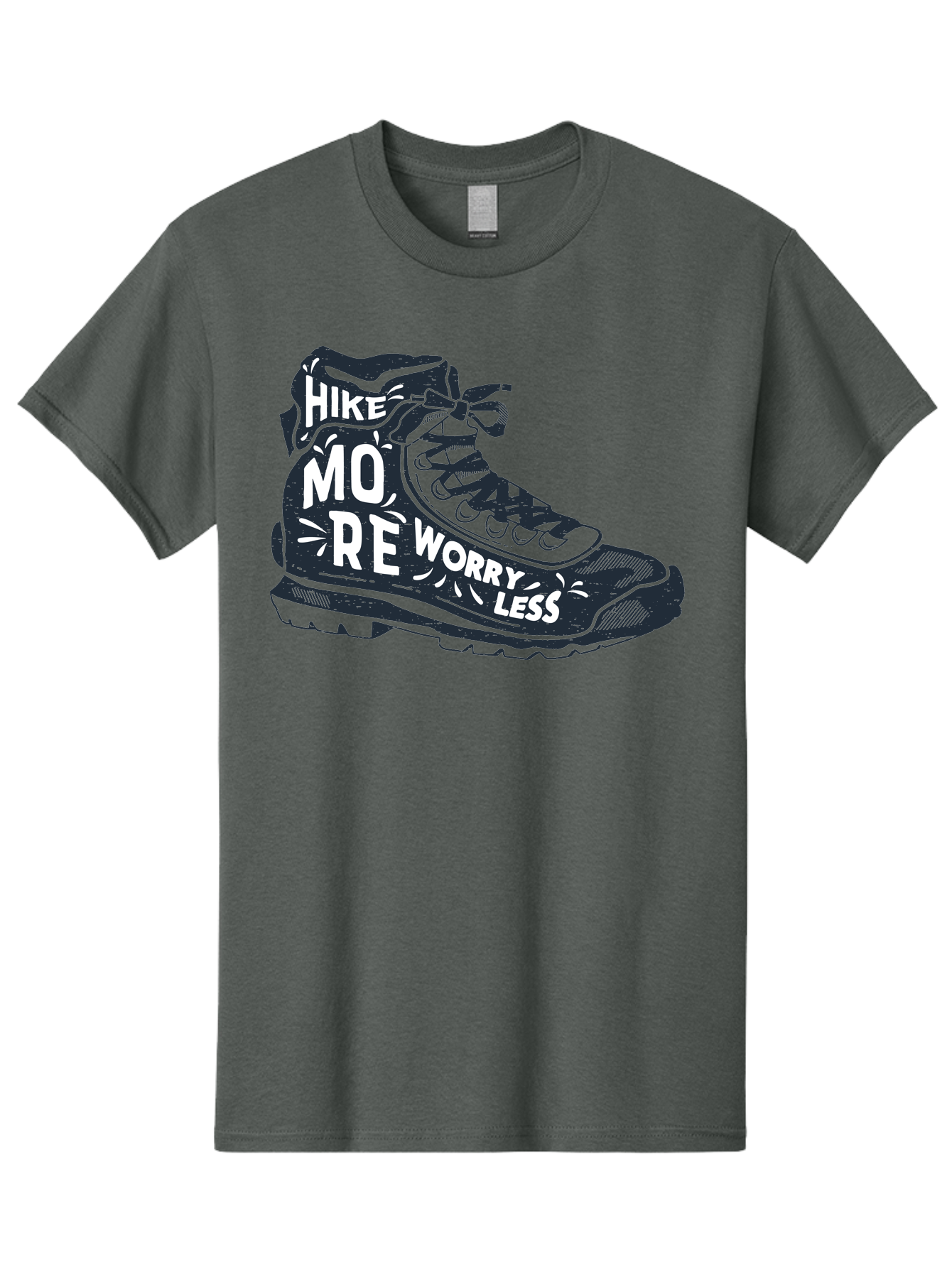 Hike-More-Worry-Less Men'S Graphic Tee, 100% Cotton, Comfortable Casual Summer Wear, Machine Washable, Hiking Boot, Motivational Quote, Outdoor Adventure, Hiking Inspiration, Wellness, Active Lifestyle, Nature Escape, Adventure Seeking, Aab936 17