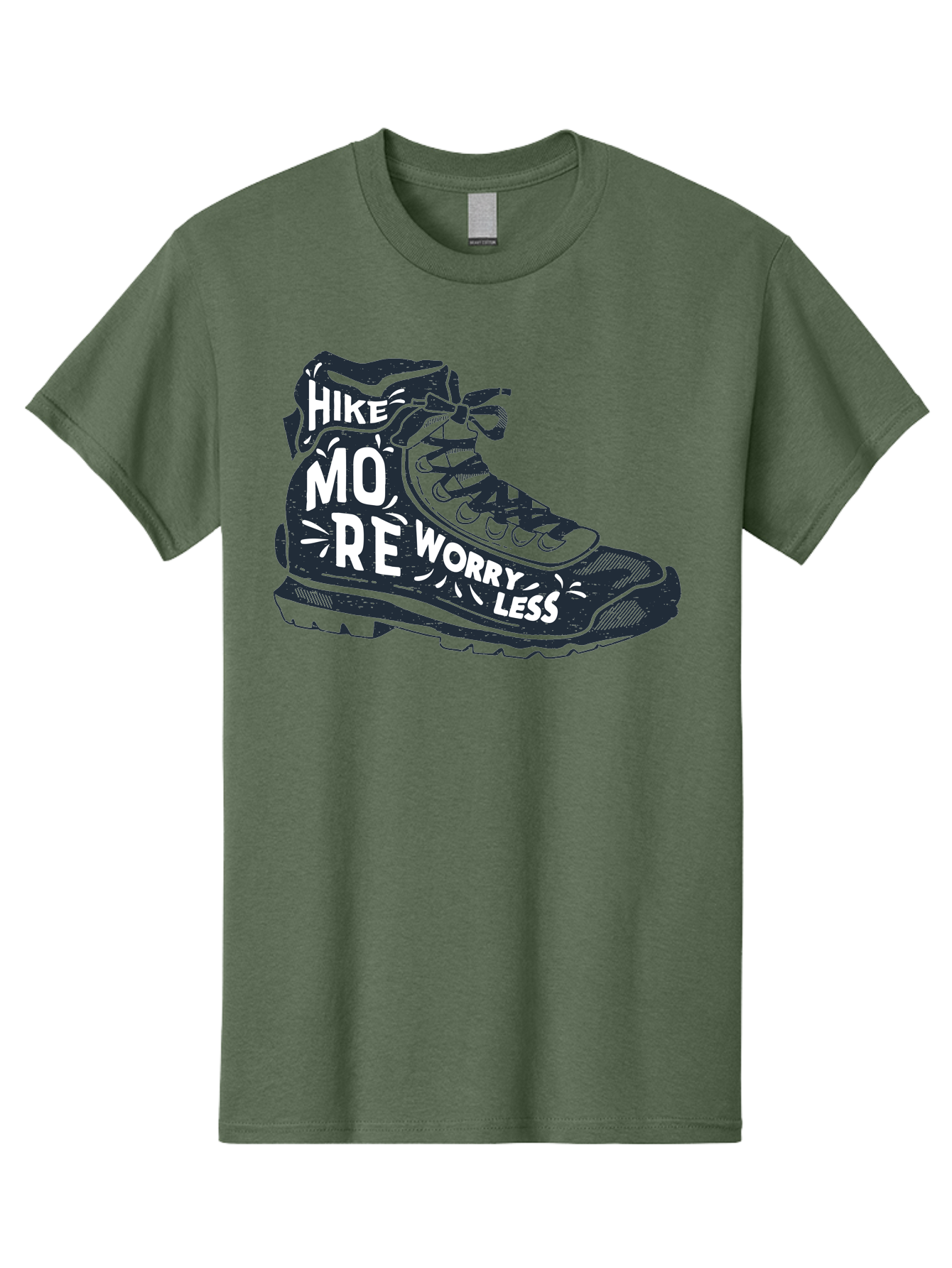 Hike-More-Worry-Less Men'S Graphic Tee, 100% Cotton, Comfortable Casual Summer Wear, Machine Washable, Hiking Boot, Motivational Quote, Outdoor Adventure, Hiking Inspiration, Wellness, Active Lifestyle, Nature Escape, Adventure Seeking, Aab936 27