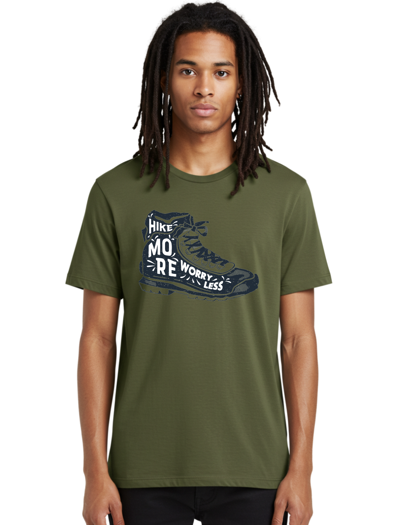 Hike-More-Worry-Less Men'S Graphic Tee, 100% Cotton, Comfortable Casual Summer Wear, Machine Washable, Hiking Boot, Motivational Quote, Outdoor Adventure, Hiking Inspiration, Wellness, Active Lifestyle, Nature Escape, Adventure Seeking, Aab936 28