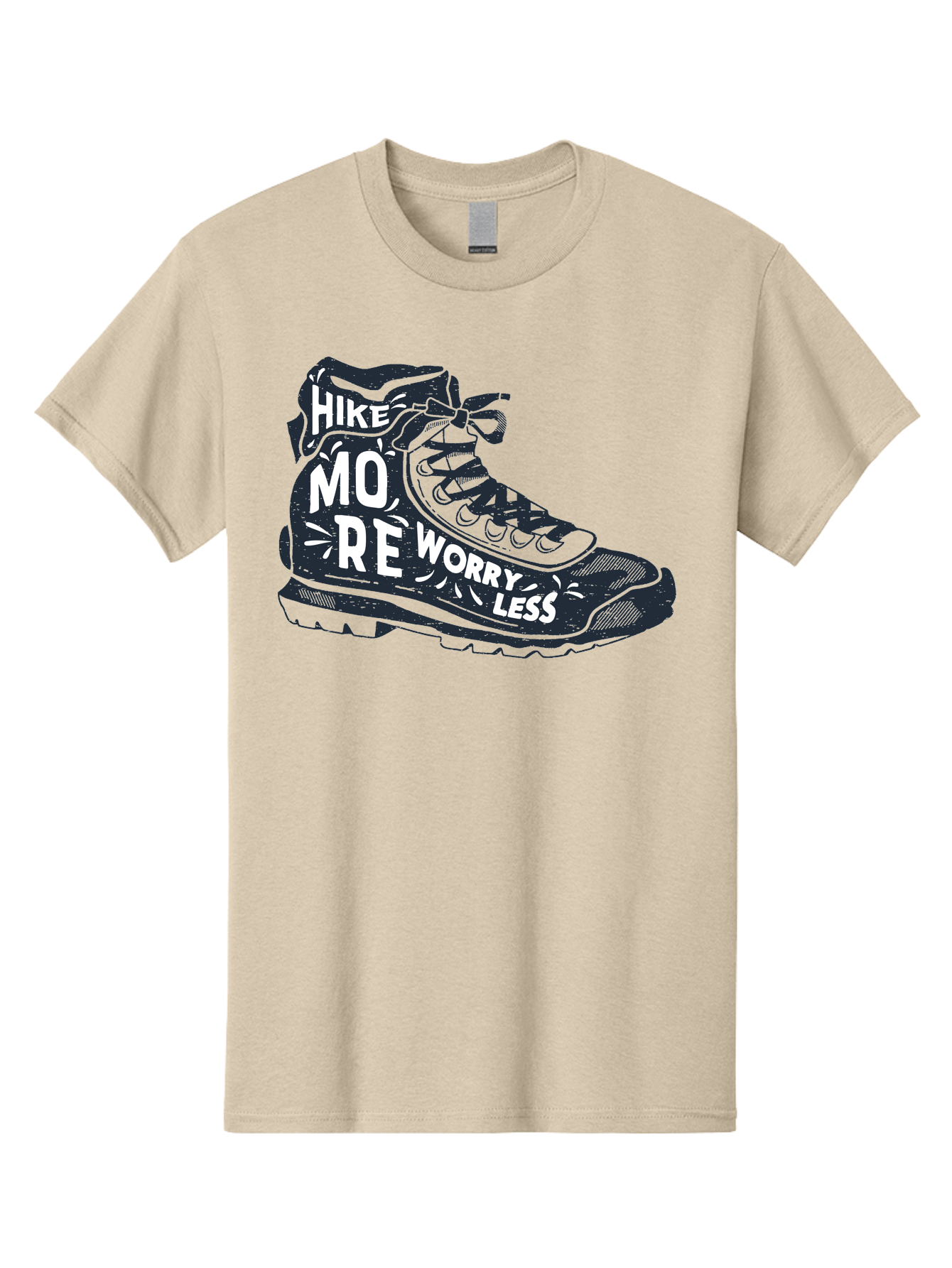 Hike-More-Worry-Less Men'S Graphic Tee, 100% Cotton, Comfortable Casual Summer Wear, Machine Washable, Hiking Boot, Motivational Quote, Outdoor Adventure, Hiking Inspiration, Wellness, Active Lifestyle, Nature Escape, Adventure Seeking, Aab936 19