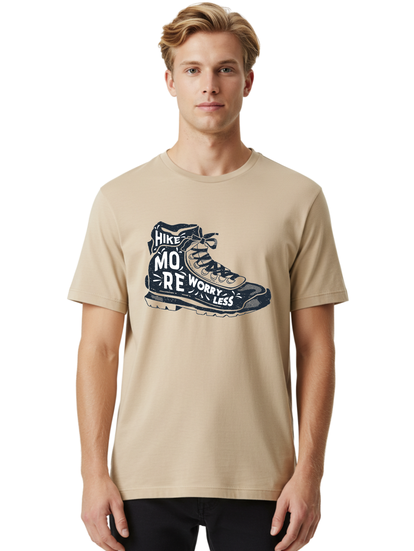 Hike-More-Worry-Less Men'S Graphic Tee, 100% Cotton, Comfortable Casual Summer Wear, Machine Washable, Hiking Boot, Motivational Quote, Outdoor Adventure, Hiking Inspiration, Wellness, Active Lifestyle, Nature Escape, Adventure Seeking, Aab936 20