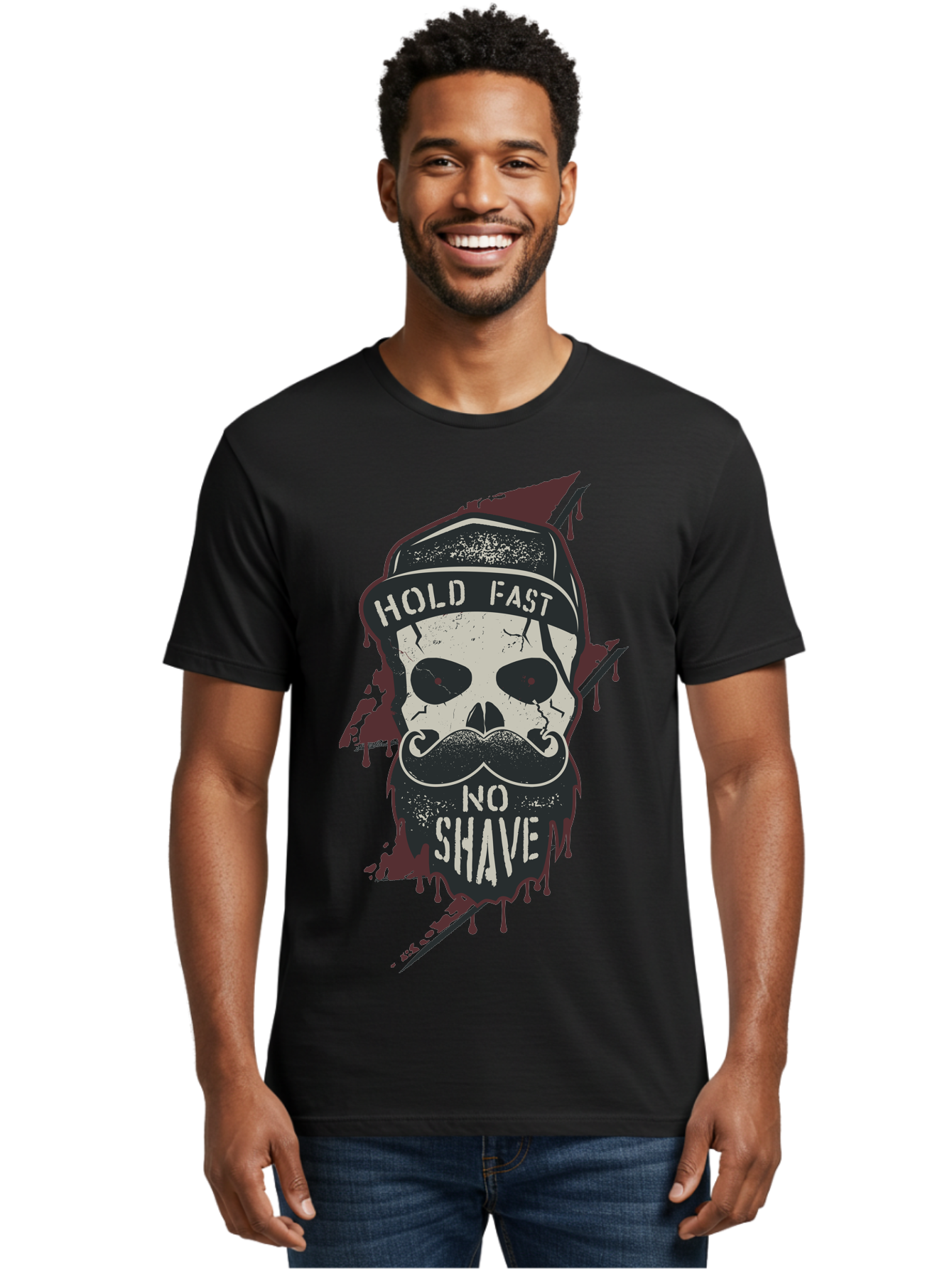 Hold-Fast-No-Shave-1 Men'S Graphic Tee, 100% Cotton, Comfortable Casual Summer Wear, Machine Washable, Skull With Beard And Mustache, Biker Skull, Grunge Style, Punk Rock Aesthetic, Edgy Design, Bold Graphics, Hold Fast, No Shave Aab937 16