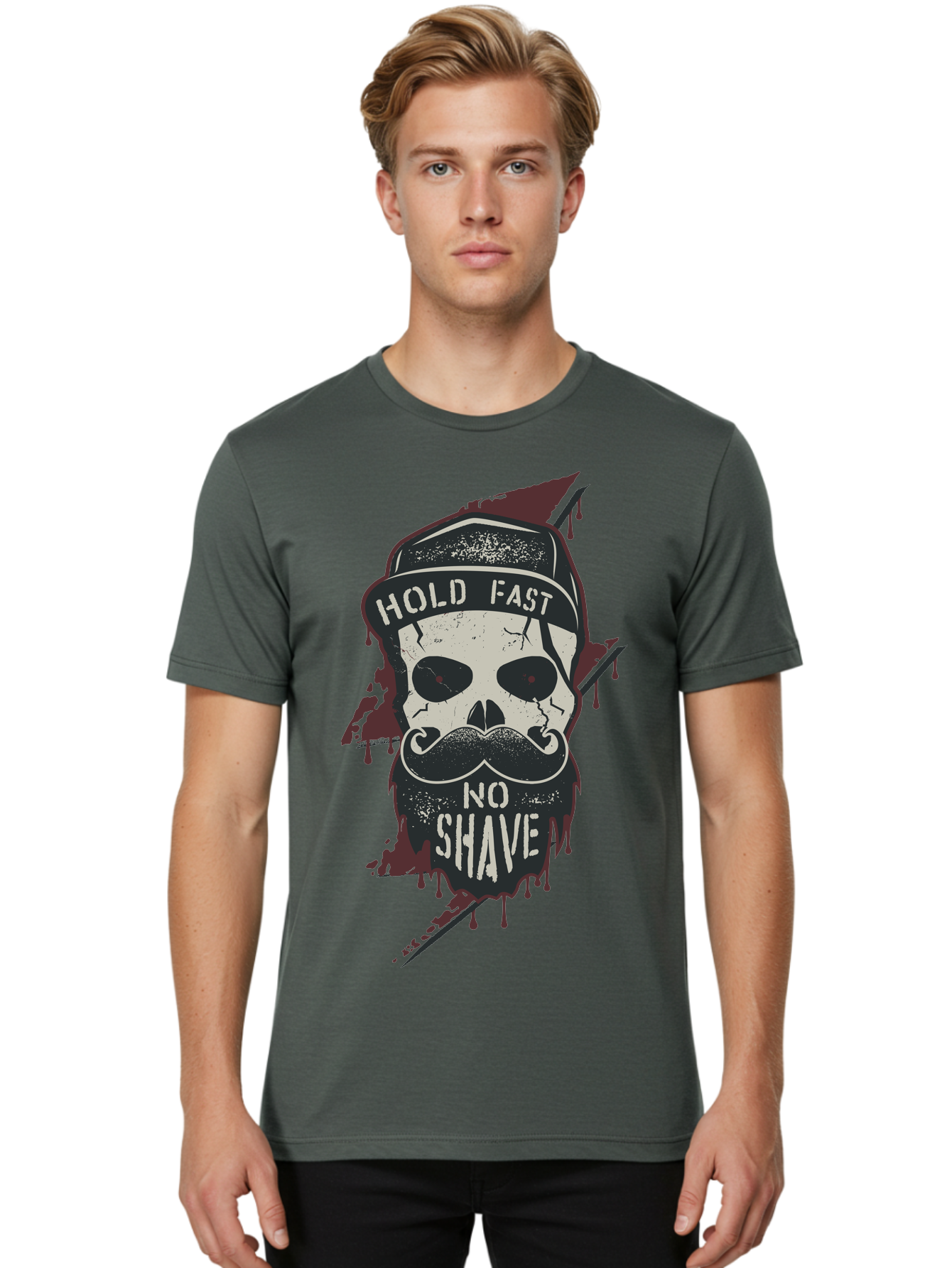 Hold-Fast-No-Shave-1 Men'S Graphic Tee, 100% Cotton, Comfortable Casual Summer Wear, Machine Washable, Skull With Beard And Mustache, Biker Skull, Grunge Style, Punk Rock Aesthetic, Edgy Design, Bold Graphics, Hold Fast, No Shave Aab937 14