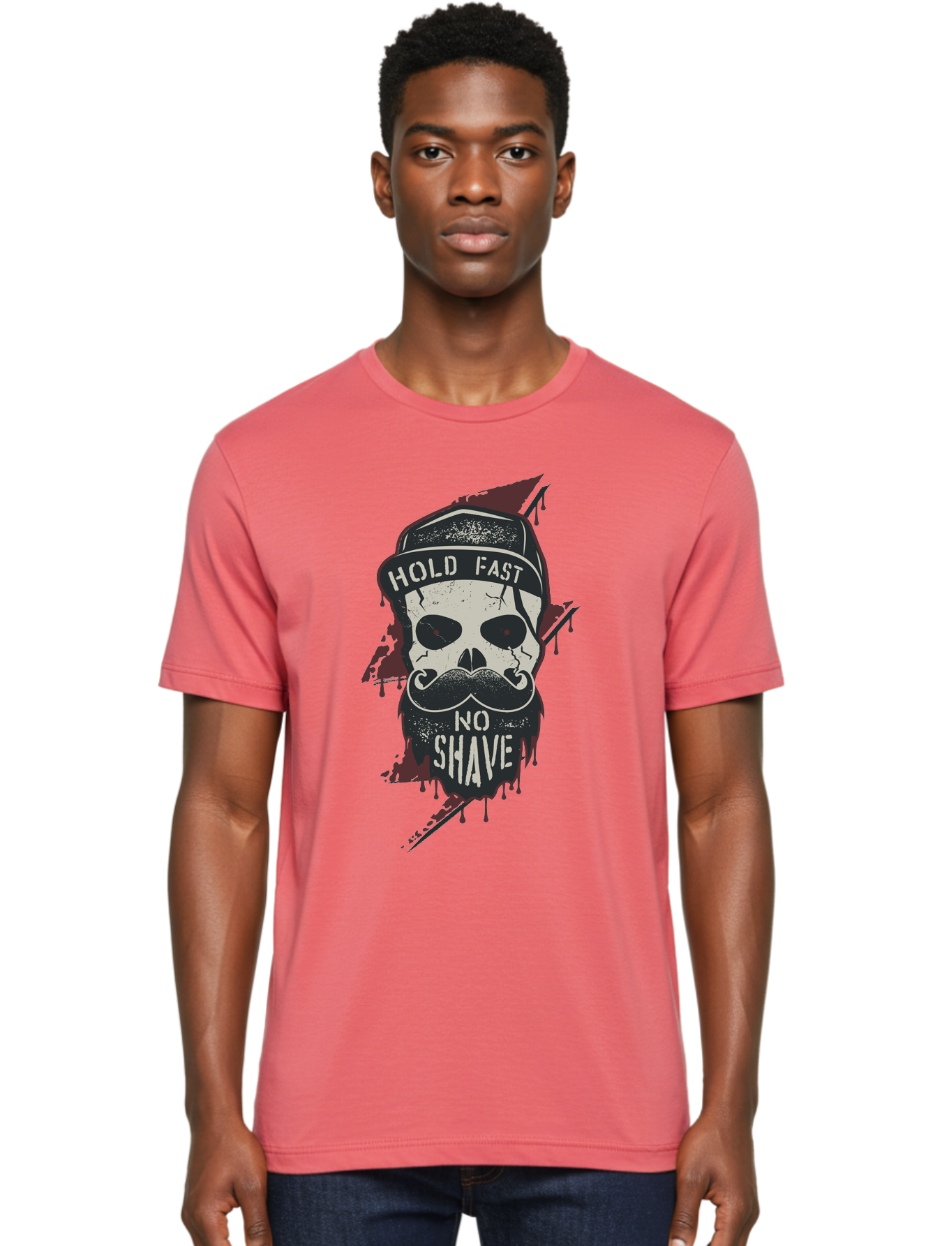 Hold-Fast-No-Shave-1 Men'S Graphic Tee, 100% Cotton, Comfortable Casual Summer Wear, Machine Washable, Skull With Beard And Mustache, Biker Skull, Grunge Style, Punk Rock Aesthetic, Edgy Design, Bold Graphics, Hold Fast, No Shave Aab937 28
