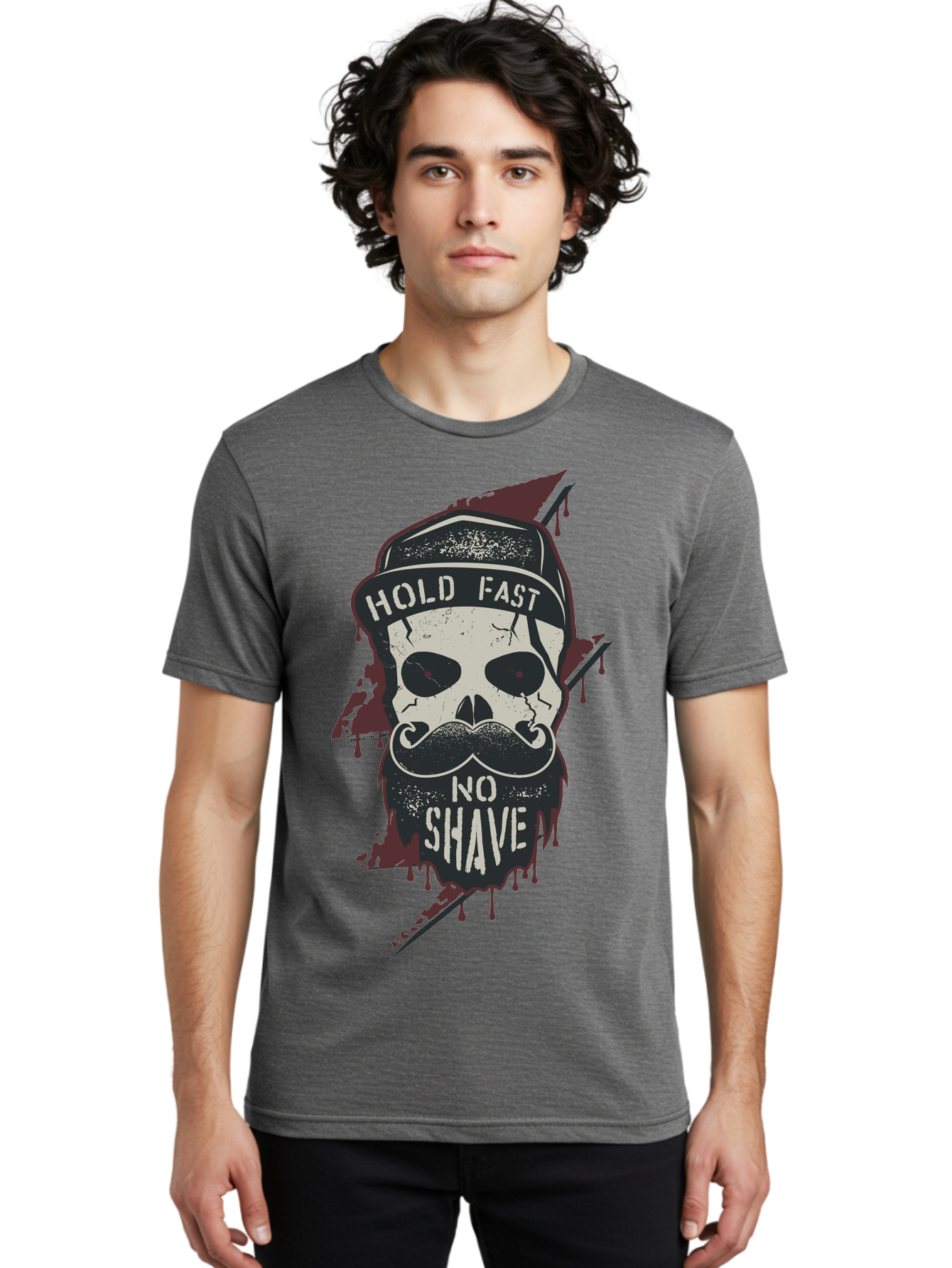 Hold-Fast-No-Shave-1 Men'S Graphic Tee, 100% Cotton, Comfortable Casual Summer Wear, Machine Washable, Skull With Beard And Mustache, Biker Skull, Grunge Style, Punk Rock Aesthetic, Edgy Design, Bold Graphics, Hold Fast, No Shave Aab937 6
