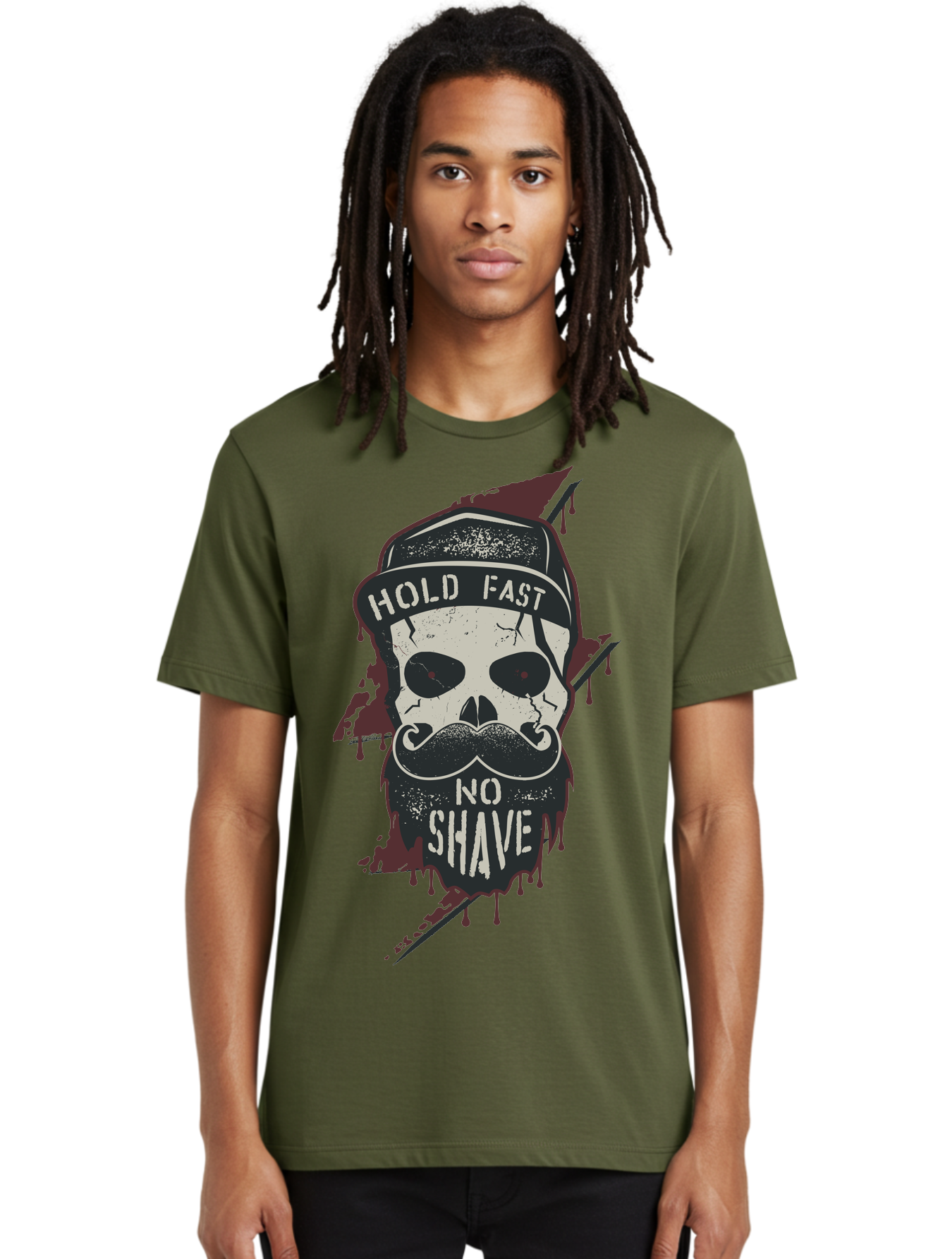 Hold-Fast-No-Shave-1 Men'S Graphic Tee, 100% Cotton, Comfortable Casual Summer Wear, Machine Washable, Skull With Beard And Mustache, Biker Skull, Grunge Style, Punk Rock Aesthetic, Edgy Design, Bold Graphics, Hold Fast, No Shave Aab937 30