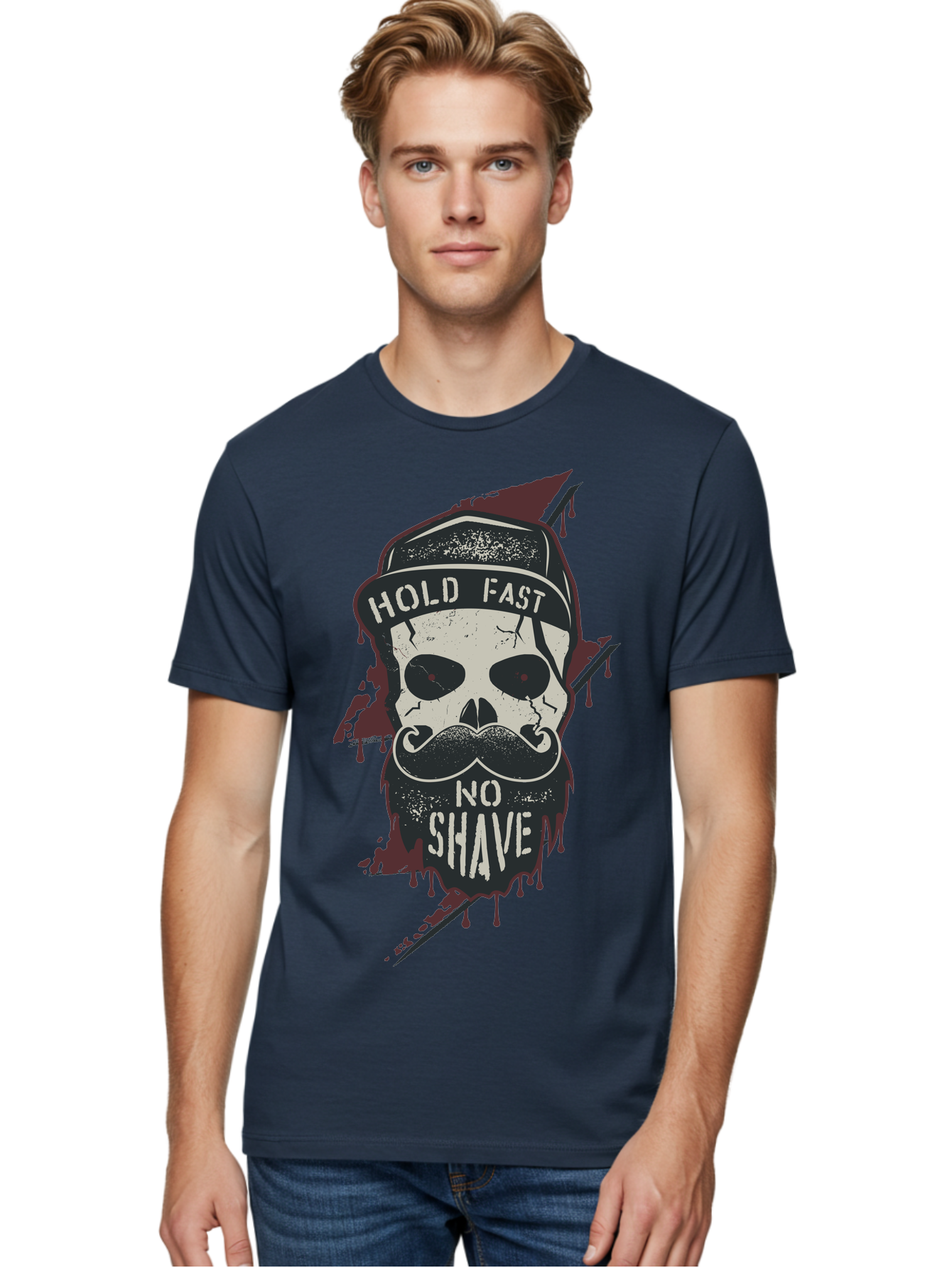 Hold-Fast-No-Shave-1 Men'S Graphic Tee, 100% Cotton, Comfortable Casual Summer Wear, Machine Washable, Skull With Beard And Mustache, Biker Skull, Grunge Style, Punk Rock Aesthetic, Edgy Design, Bold Graphics, Hold Fast, No Shave Aab937 8