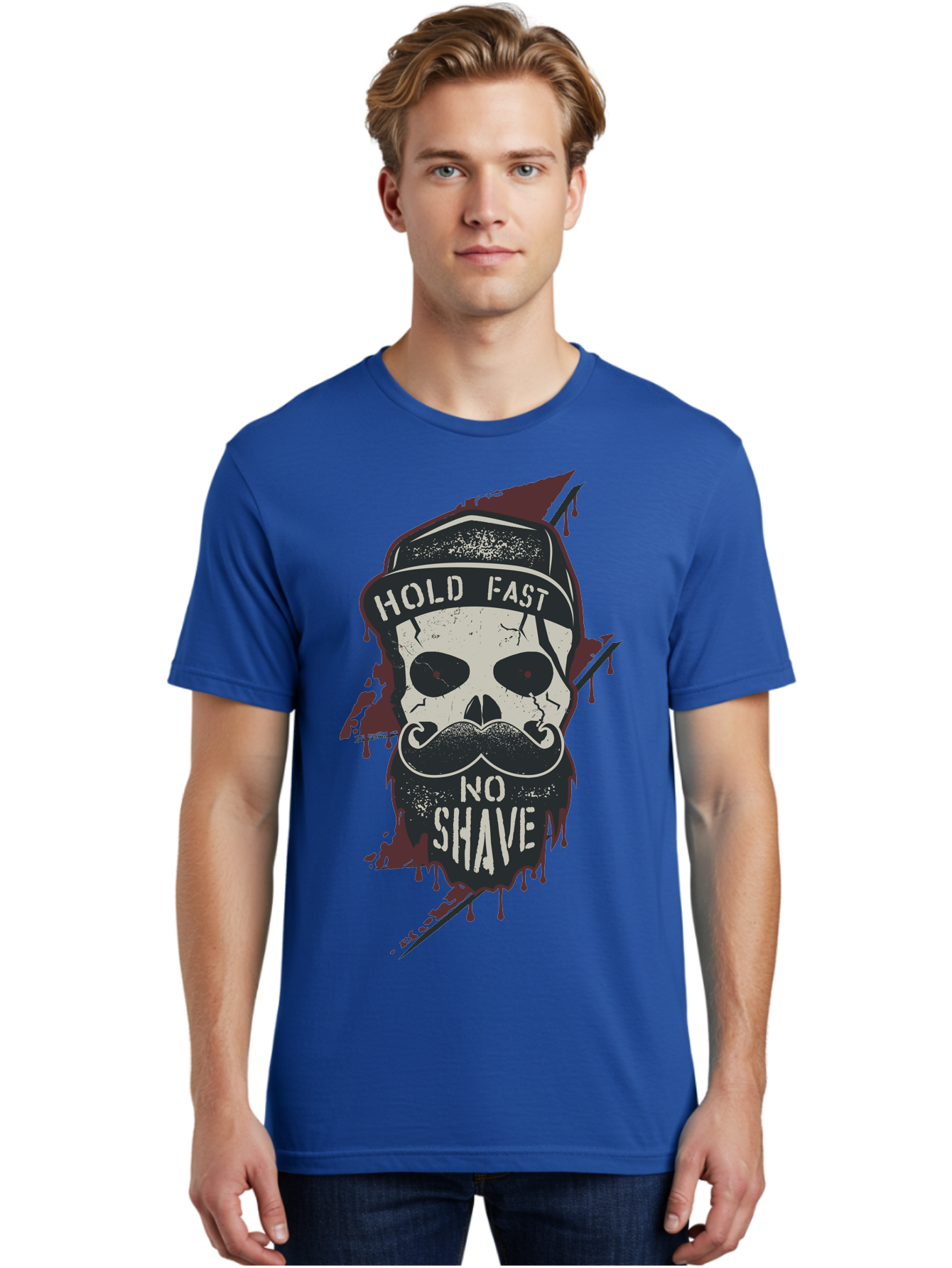 Hold-Fast-No-Shave-1 Men'S Graphic Tee, 100% Cotton, Comfortable Casual Summer Wear, Machine Washable, Skull With Beard And Mustache, Biker Skull, Grunge Style, Punk Rock Aesthetic, Edgy Design, Bold Graphics, Hold Fast, No Shave Aab937 2