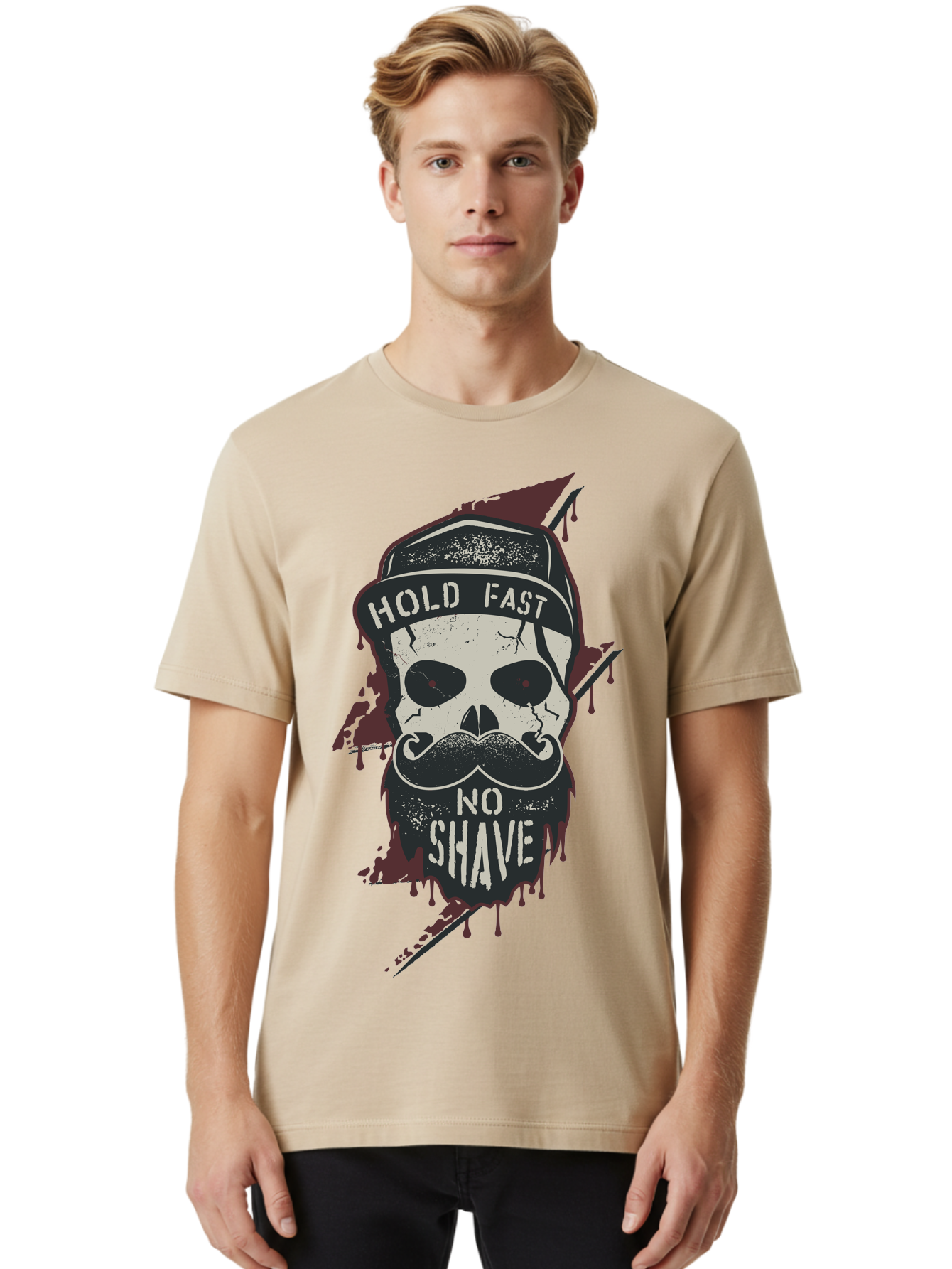 Hold-Fast-No-Shave-1 Men'S Graphic Tee, 100% Cotton, Comfortable Casual Summer Wear, Machine Washable, Skull With Beard And Mustache, Biker Skull, Grunge Style, Punk Rock Aesthetic, Edgy Design, Bold Graphics, Hold Fast, No Shave Aab937 18