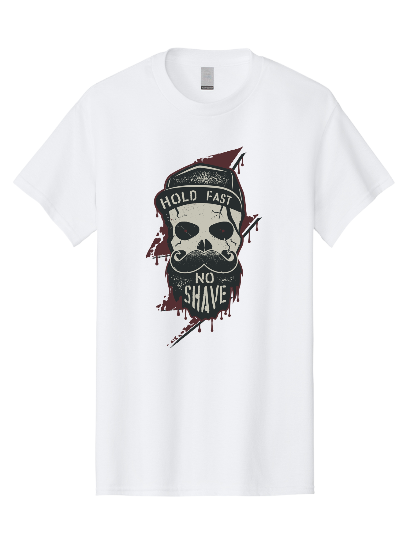 Hold-Fast-No-Shave-1 Men'S Graphic Tee, 100% Cotton, Comfortable Casual Summer Wear, Machine Washable, Skull With Beard And Mustache, Biker Skull, Grunge Style, Punk Rock Aesthetic, Edgy Design, Bold Graphics, Hold Fast, No Shave Aab937 3