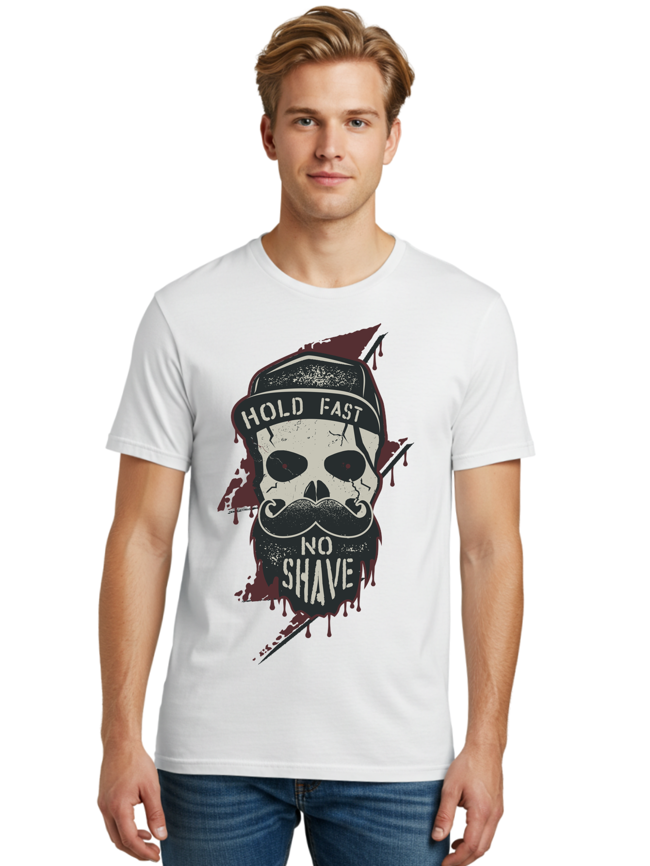 Hold-Fast-No-Shave-1 Men'S Graphic Tee, 100% Cotton, Comfortable Casual Summer Wear, Machine Washable, Skull With Beard And Mustache, Biker Skull, Grunge Style, Punk Rock Aesthetic, Edgy Design, Bold Graphics, Hold Fast, No Shave Aab937 4