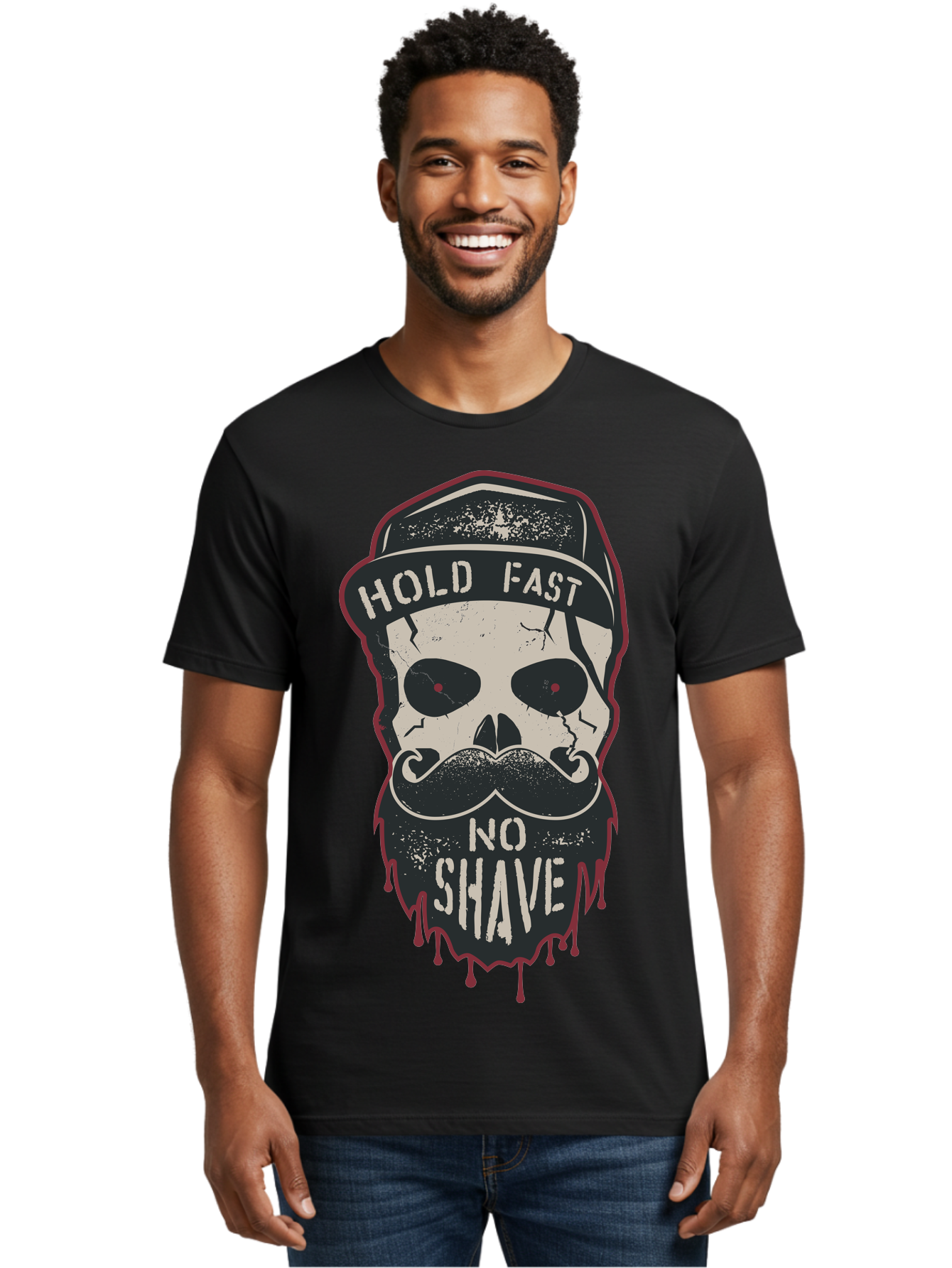 Hold-Fast-No-Shave-2 Men'S Graphic Tee, 100% Cotton, Comfortable Casual Summer Wear, Machine Washable, Skull With Beard And Mustache, Bold Typography, Edgy Design, Skull Art, Barber Culture, Grooming Inspiration, Tattoo Art, Grunge Style, Aab938 10