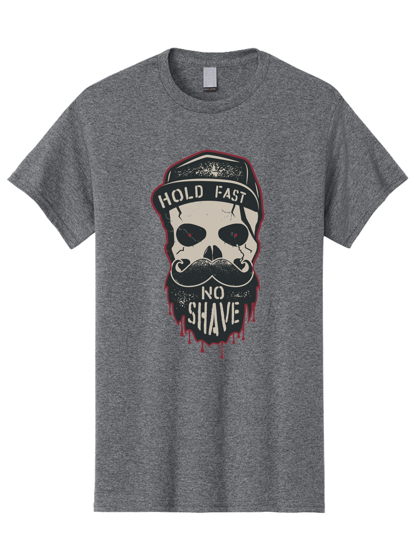 Hold-Fast-No-Shave-2 Men'S Graphic Tee, 100% Cotton, Comfortable Casual Summer Wear, Machine Washable, Skull With Beard And Mustache, Bold Typography, Edgy Design, Skull Art, Barber Culture, Grooming Inspiration, Tattoo Art, Grunge Style, Aab938 5