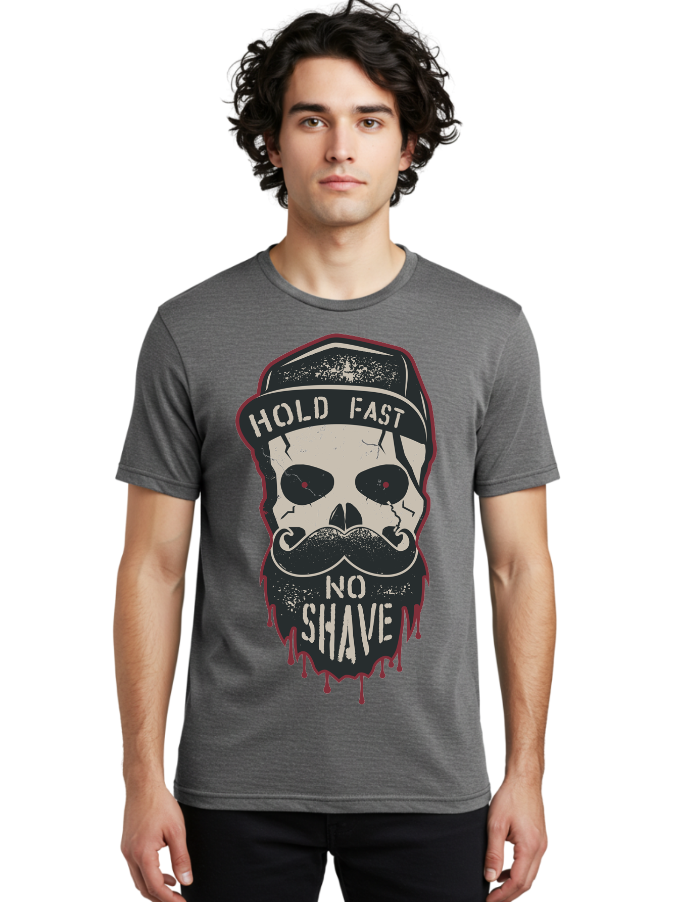 Hold-Fast-No-Shave-2 Men'S Graphic Tee, 100% Cotton, Comfortable Casual Summer Wear, Machine Washable, Skull With Beard And Mustache, Bold Typography, Edgy Design, Skull Art, Barber Culture, Grooming Inspiration, Tattoo Art, Grunge Style, Aab938 6