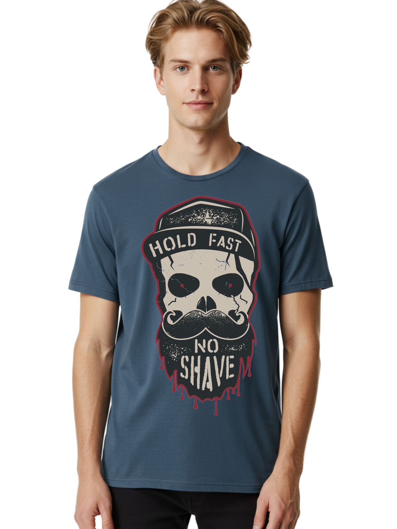 Hold-Fast-No-Shave-2 Men'S Graphic Tee, 100% Cotton, Comfortable Casual Summer Wear, Machine Washable, Skull With Beard And Mustache, Bold Typography, Edgy Design, Skull Art, Barber Culture, Grooming Inspiration, Tattoo Art, Grunge Style, Aab938 22