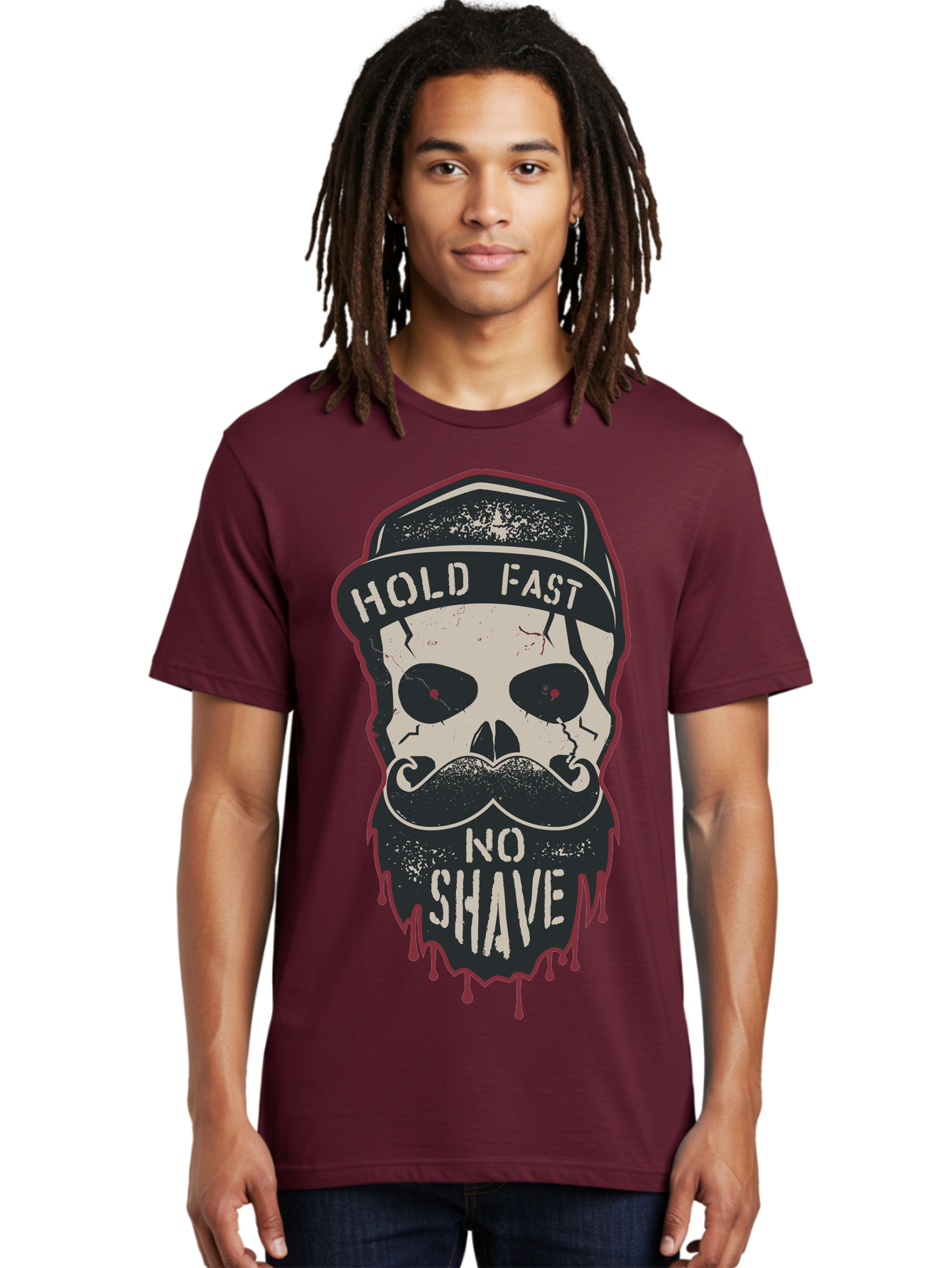Hold-Fast-No-Shave-2 Men'S Graphic Tee, 100% Cotton, Comfortable Casual Summer Wear, Machine Washable, Skull With Beard And Mustache, Bold Typography, Edgy Design, Skull Art, Barber Culture, Grooming Inspiration, Tattoo Art, Grunge Style, Aab938 28
