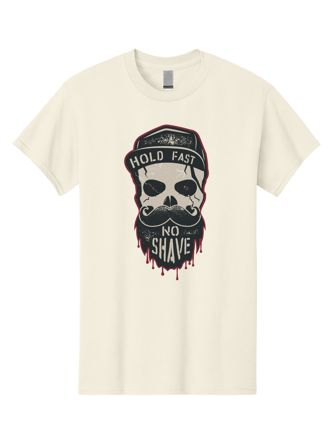 Hold-Fast-No-Shave-2 Men'S Graphic Tee, 100% Cotton, Comfortable Casual Summer Wear, Machine Washable, Skull With Beard And Mustache, Bold Typography, Edgy Design, Skull Art, Barber Culture, Grooming Inspiration, Tattoo Art, Grunge Style, Aab938 23