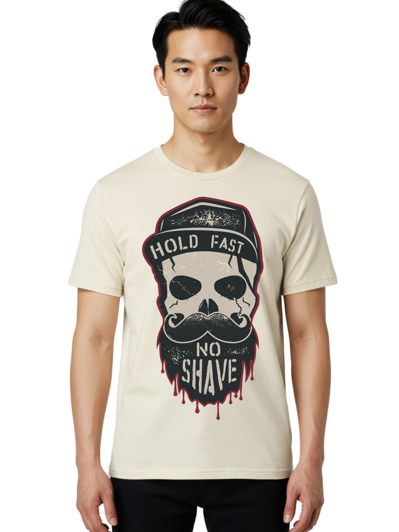 Hold-Fast-No-Shave-2 Men'S Graphic Tee, 100% Cotton, Comfortable Casual Summer Wear, Machine Washable, Skull With Beard And Mustache, Bold Typography, Edgy Design, Skull Art, Barber Culture, Grooming Inspiration, Tattoo Art, Grunge Style, Aab938 24
