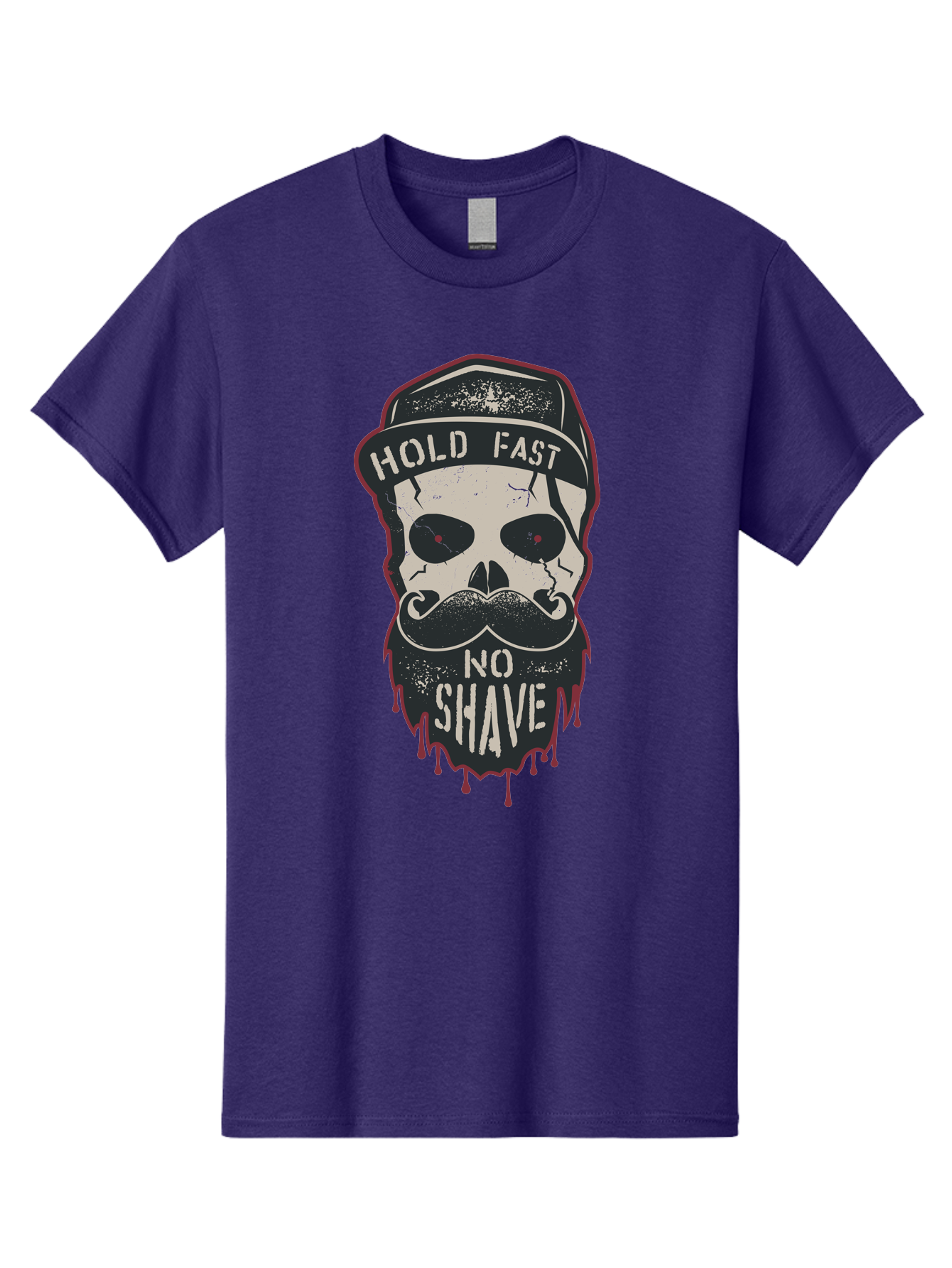 Hold-Fast-No-Shave-2 Men'S Graphic Tee, 100% Cotton, Comfortable Casual Summer Wear, Machine Washable, Skull With Beard And Mustache, Bold Typography, Edgy Design, Skull Art, Barber Culture, Grooming Inspiration, Tattoo Art, Grunge Style, Aab938 3