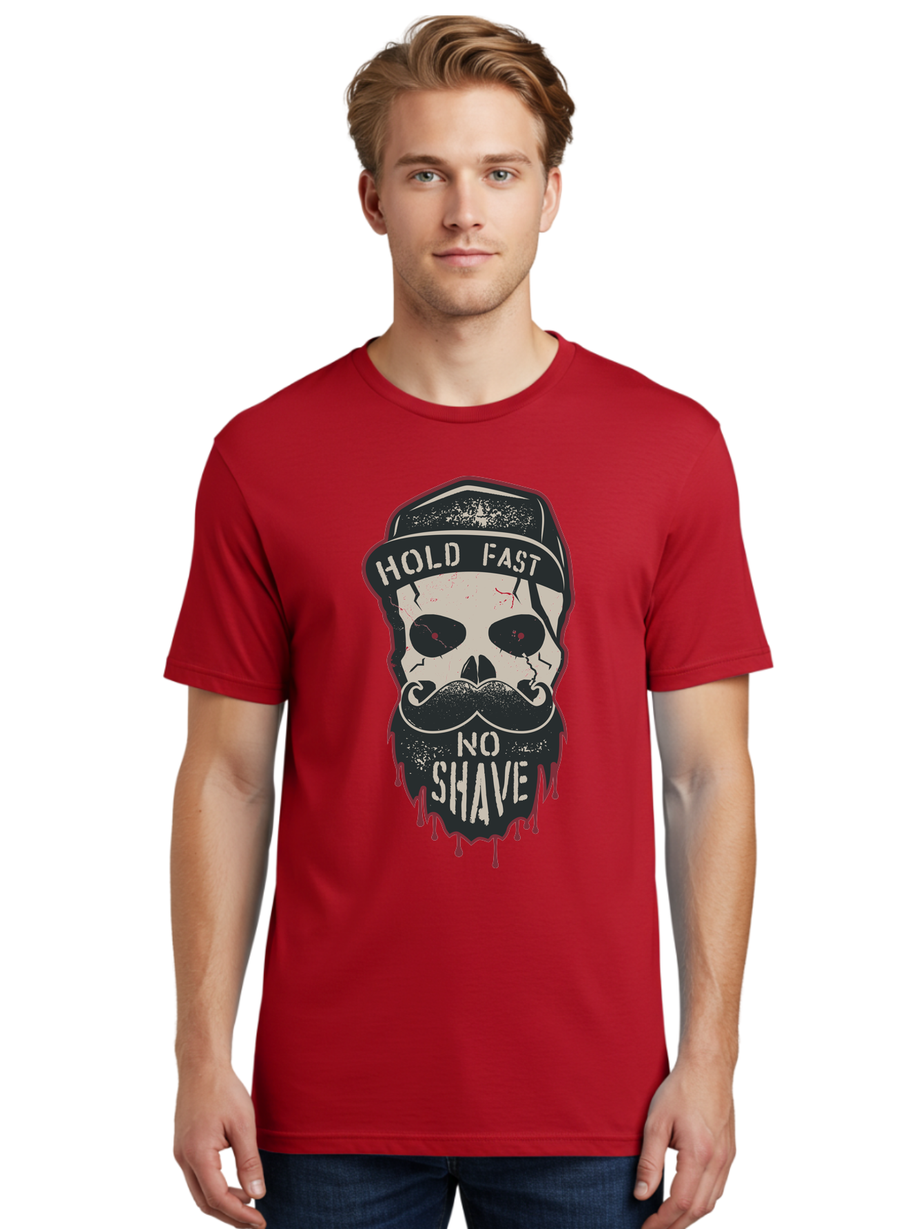 Hold-Fast-No-Shave-2 Men'S Graphic Tee, 100% Cotton, Comfortable Casual Summer Wear, Machine Washable, Skull With Beard And Mustache, Bold Typography, Edgy Design, Skull Art, Barber Culture, Grooming Inspiration, Tattoo Art, Grunge Style, Aab938 8