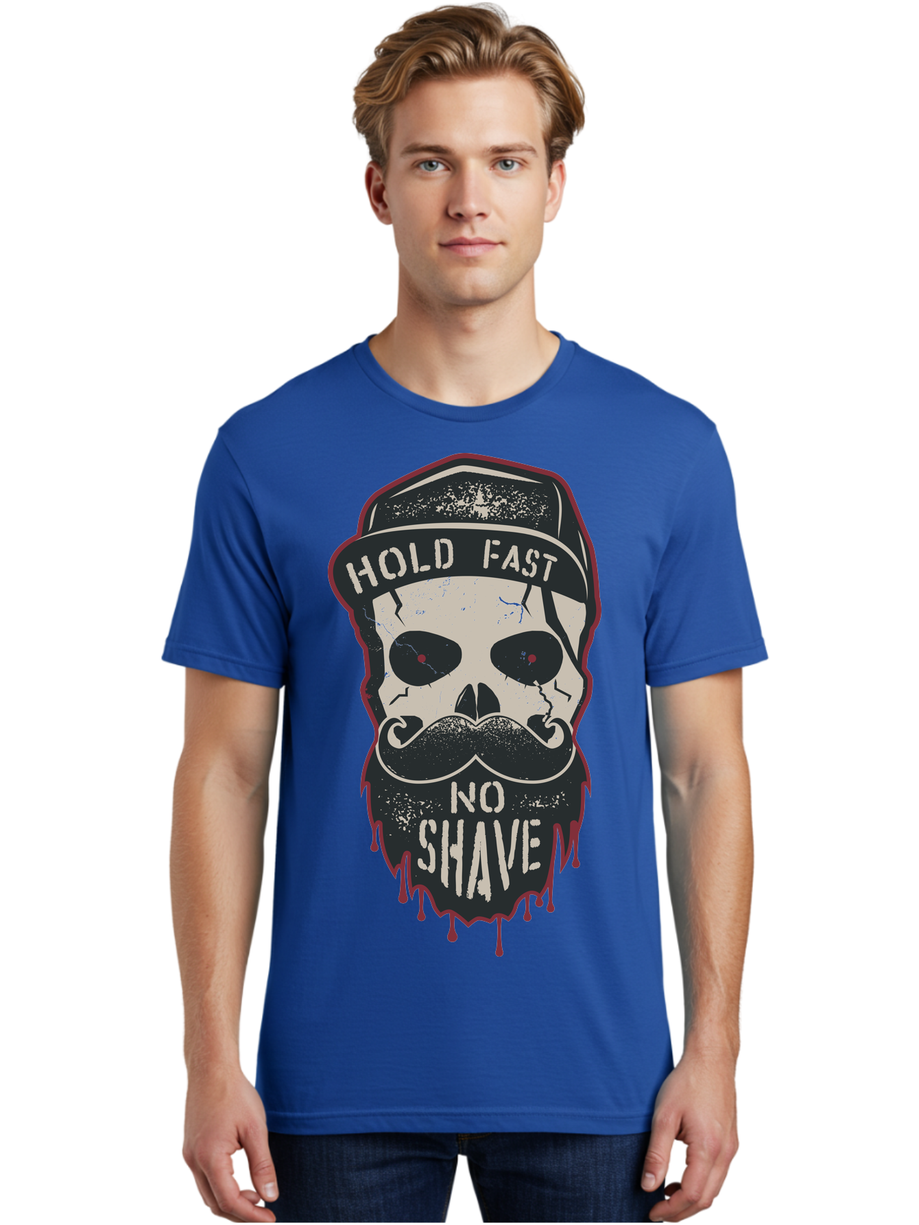 Hold-Fast-No-Shave-2 Men'S Graphic Tee, 100% Cotton, Comfortable Casual Summer Wear, Machine Washable, Skull With Beard And Mustache, Bold Typography, Edgy Design, Skull Art, Barber Culture, Grooming Inspiration, Tattoo Art, Grunge Style, Aab938 16