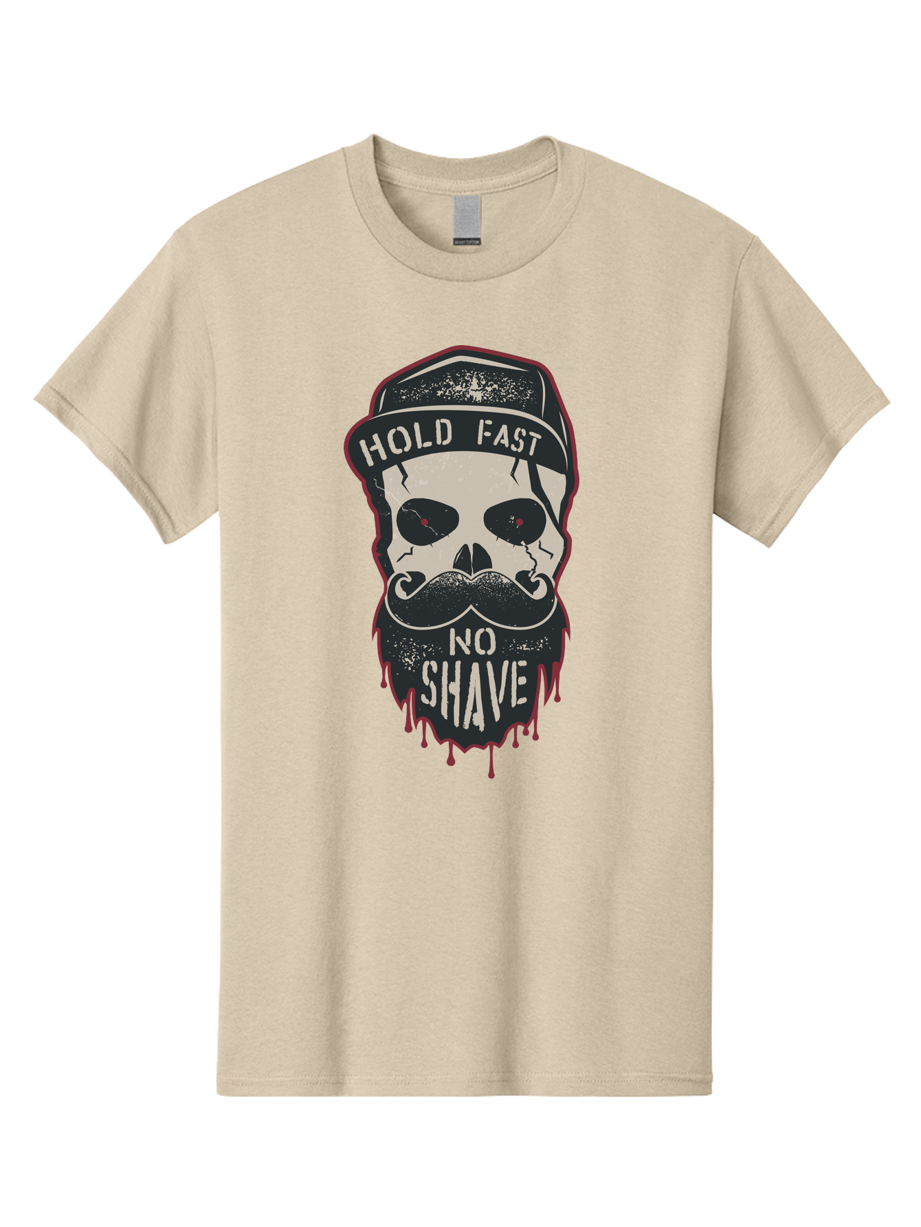 Hold-Fast-No-Shave-2 Men'S Graphic Tee, 100% Cotton, Comfortable Casual Summer Wear, Machine Washable, Skull With Beard And Mustache, Bold Typography, Edgy Design, Skull Art, Barber Culture, Grooming Inspiration, Tattoo Art, Grunge Style, Aab938 19