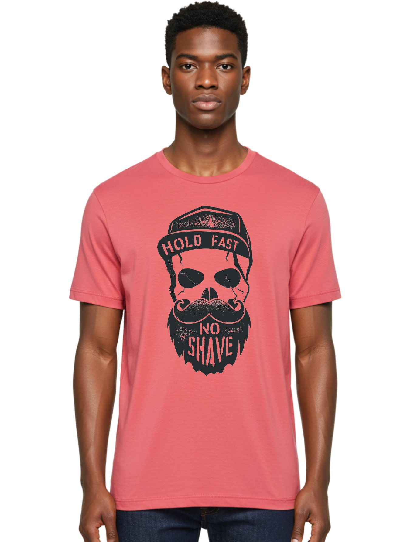 Hold-Fast-No-Shave Men'S Graphic Tee, 100% Cotton, Comfortable Casual Summer Wear, Machine Washable, Skull With Beard And Mustache, No Shave Movement, Hold Fast, Grunge Style, Tattoo Art, Skull Illustration, Beard And Mustache Illustration, Aab939 26