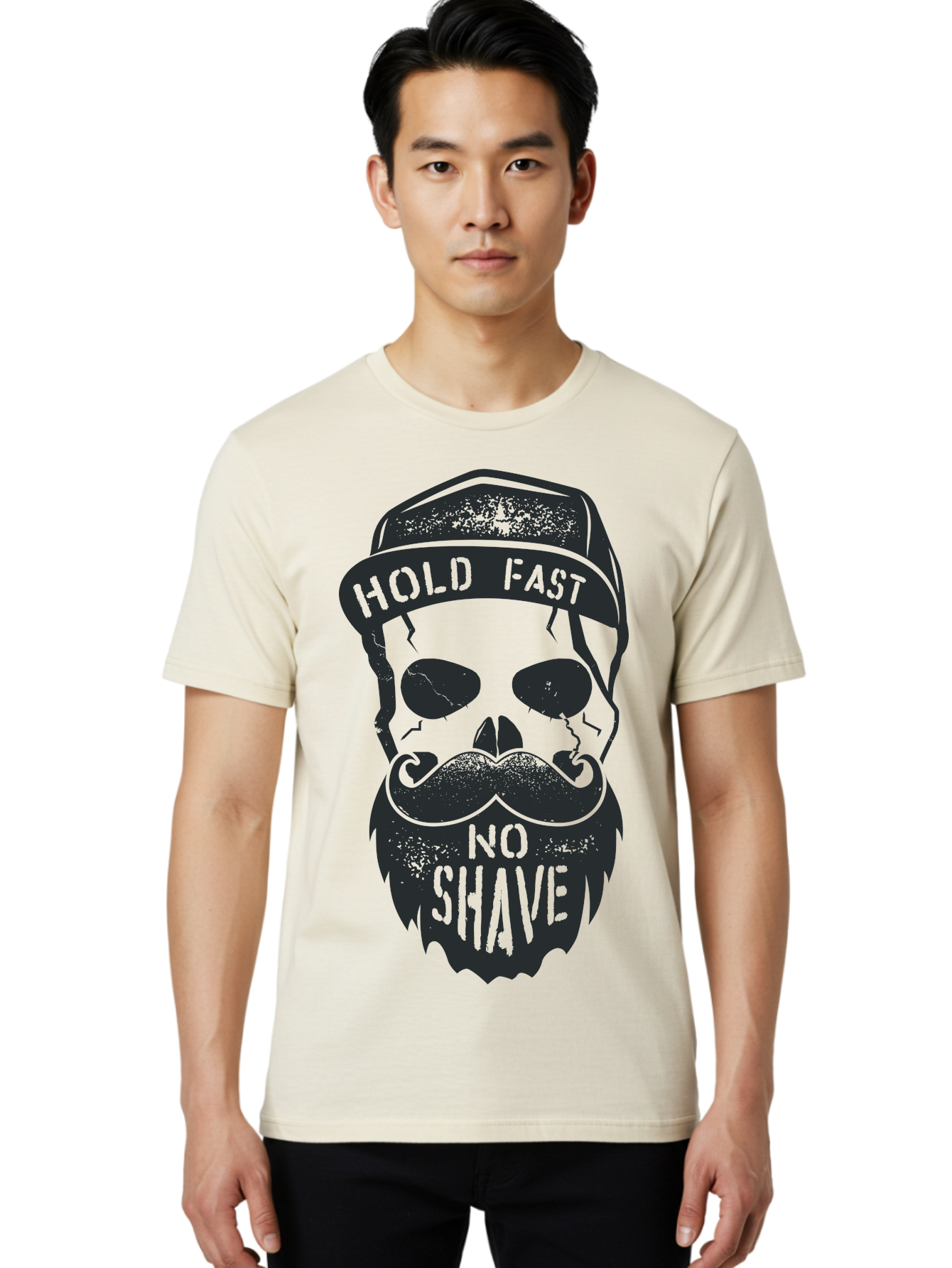 Hold-Fast-No-Shave Men'S Graphic Tee, 100% Cotton, Comfortable Casual Summer Wear, Machine Washable, Skull With Beard And Mustache, No Shave Movement, Hold Fast, Grunge Style, Tattoo Art, Skull Illustration, Beard And Mustache Illustration, Aab939 22