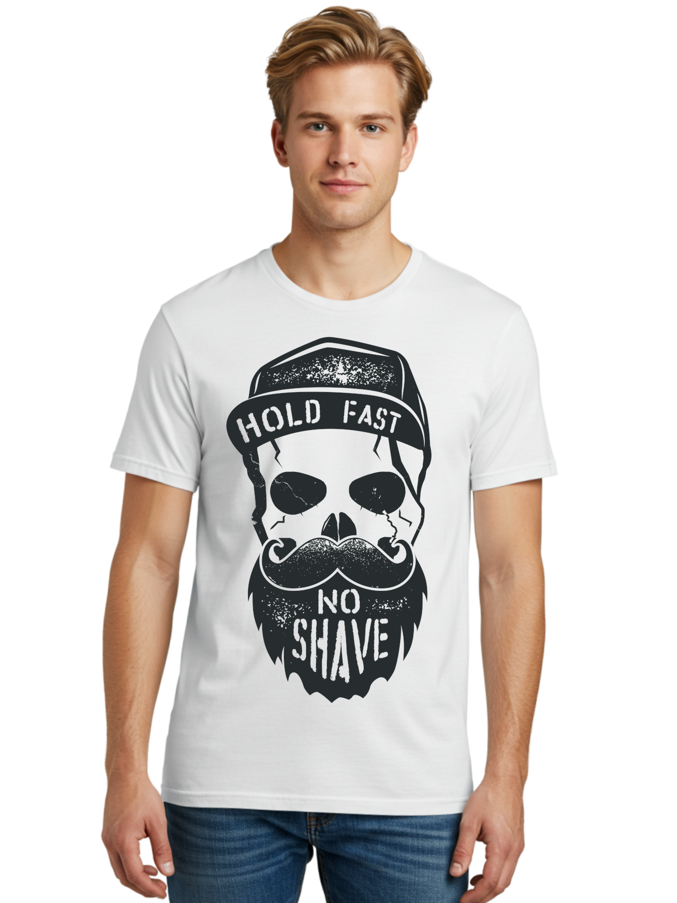 Hold-Fast-No-Shave Men'S Graphic Tee, 100% Cotton, Comfortable Casual Summer Wear, Machine Washable, Skull With Beard And Mustache, No Shave Movement, Hold Fast, Grunge Style, Tattoo Art, Skull Illustration, Beard And Mustache Illustration, Aab939 8