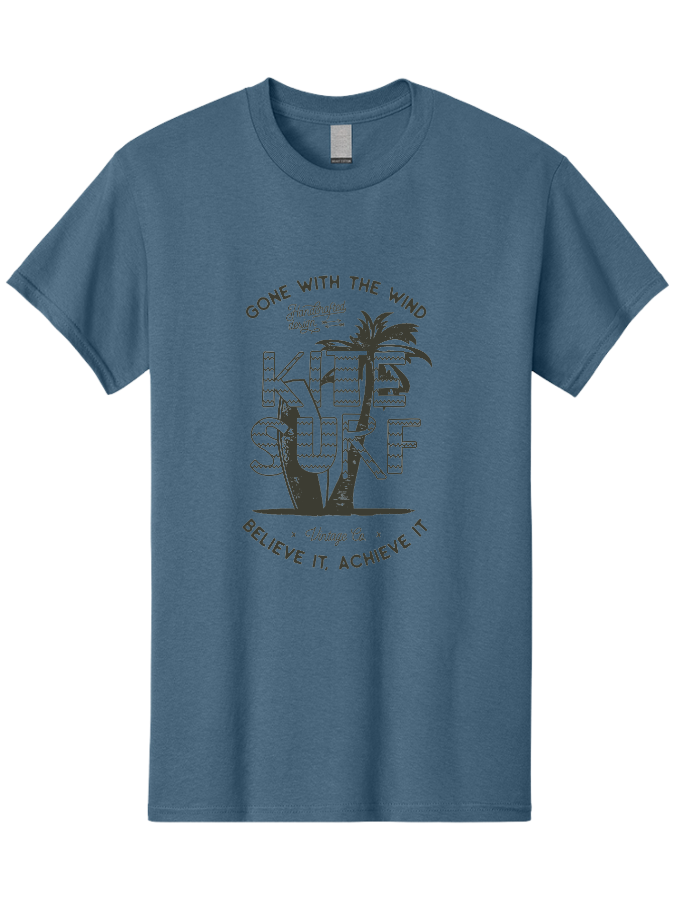 Kitesurf Men'S Graphic Tee, 100% Cotton, Comfortable Casual Summer Wear, Machine Washable, Kite Surfing, Water Sports, Adventure Seekers, Motivational Quotes, Inspirational Phrases, Gone With The Wind, Believe It Achieve It, Aab940 23