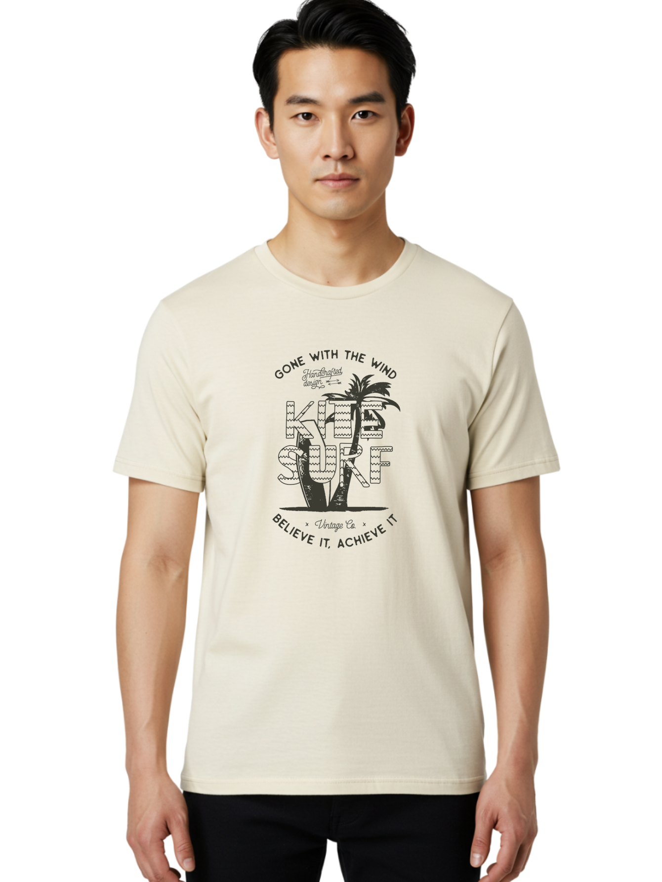 Kitesurf Men'S Graphic Tee, 100% Cotton, Comfortable Casual Summer Wear, Machine Washable, Kite Surfing, Water Sports, Adventure Seekers, Motivational Quotes, Inspirational Phrases, Gone With The Wind, Believe It Achieve It, Aab940 16