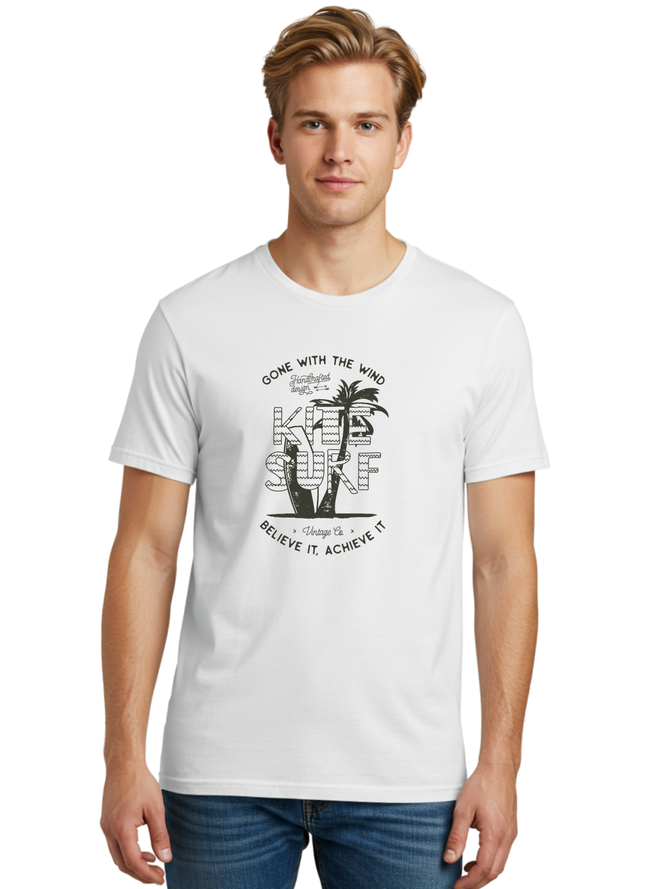 Kitesurf Men'S Graphic Tee, 100% Cotton, Comfortable Casual Summer Wear, Machine Washable, Kite Surfing, Water Sports, Adventure Seekers, Motivational Quotes, Inspirational Phrases, Gone With The Wind, Believe It Achieve It, Aab940 6