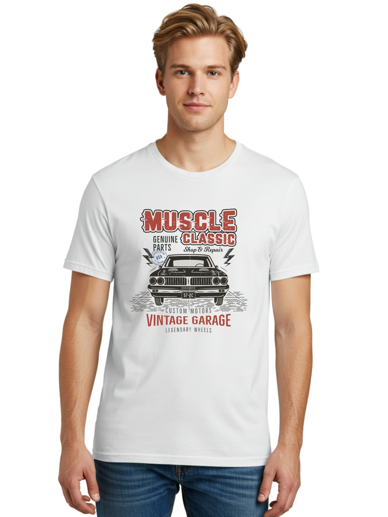 Muscle-Classic-1 Men'S Graphic Tee, 100% Cotton, Comfortable Casual Summer Wear, Machine Washable, Vintage Car, Classic Muscle Car, Custom Motors, Genuine Parts, Shop & Repair, Vintage Garage, Legendary Wheels, Usa Made, Automotive Restoration Aab941 8