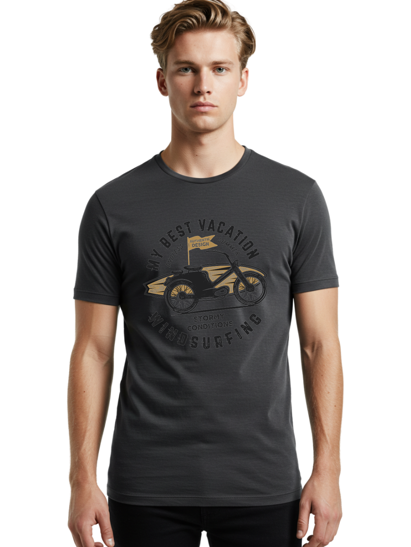 My-Best-Vacation-Windsurfing-1 Men'S Graphic Tee, 100% Cotton, Comfortable Casual Summer Wear, Machine Washable, Motorcycle Windsurfing, Summer Vacation, Stormy Conditions, Endless Summer, Coastal Adventures, Extreme Sports, Aab943 12