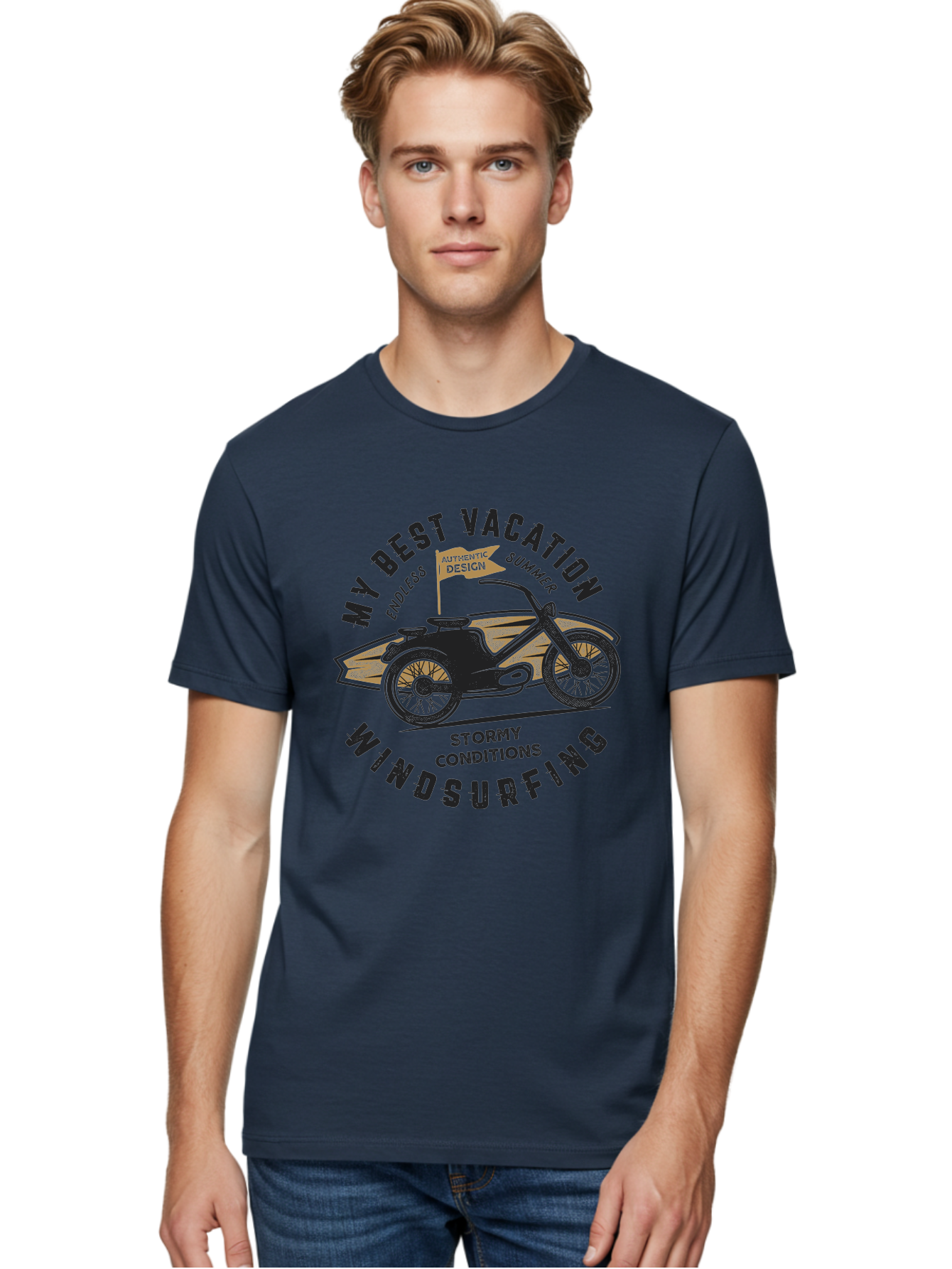 My-Best-Vacation-Windsurfing-1 Men'S Graphic Tee, 100% Cotton, Comfortable Casual Summer Wear, Machine Washable, Motorcycle Windsurfing, Summer Vacation, Stormy Conditions, Endless Summer, Coastal Adventures, Extreme Sports, Aab943 8