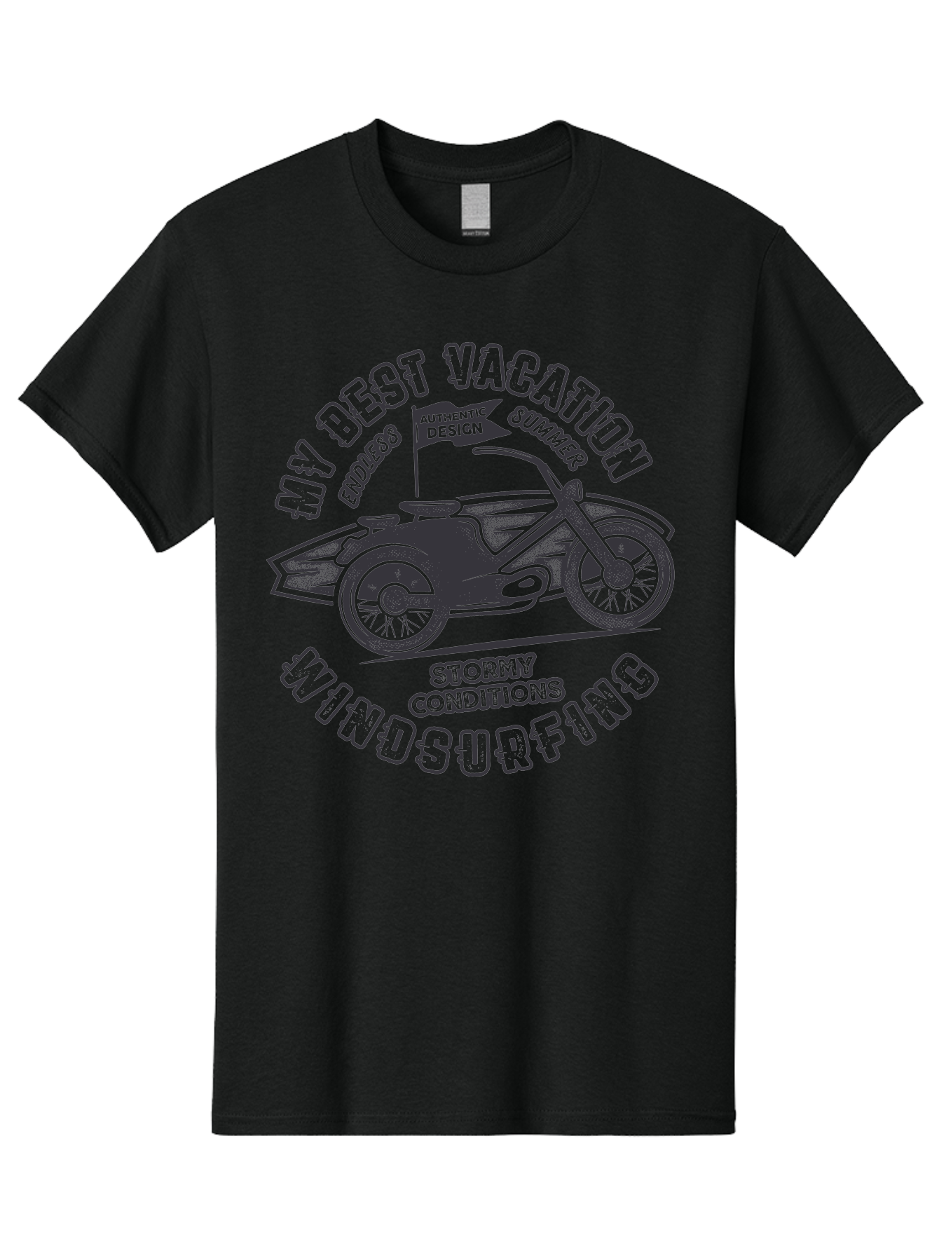 My-Best-Vacation-Windsurfing Men'S Graphic Tee, 100% Cotton, Comfortable Casual Summer Wear, Machine Washable, Motorcycle With Flag, Endless Summer, Stormy Conditions, Authentic Design, Winds Contention, Vacation Mode, Outdoor Adventure, Aab944 5
