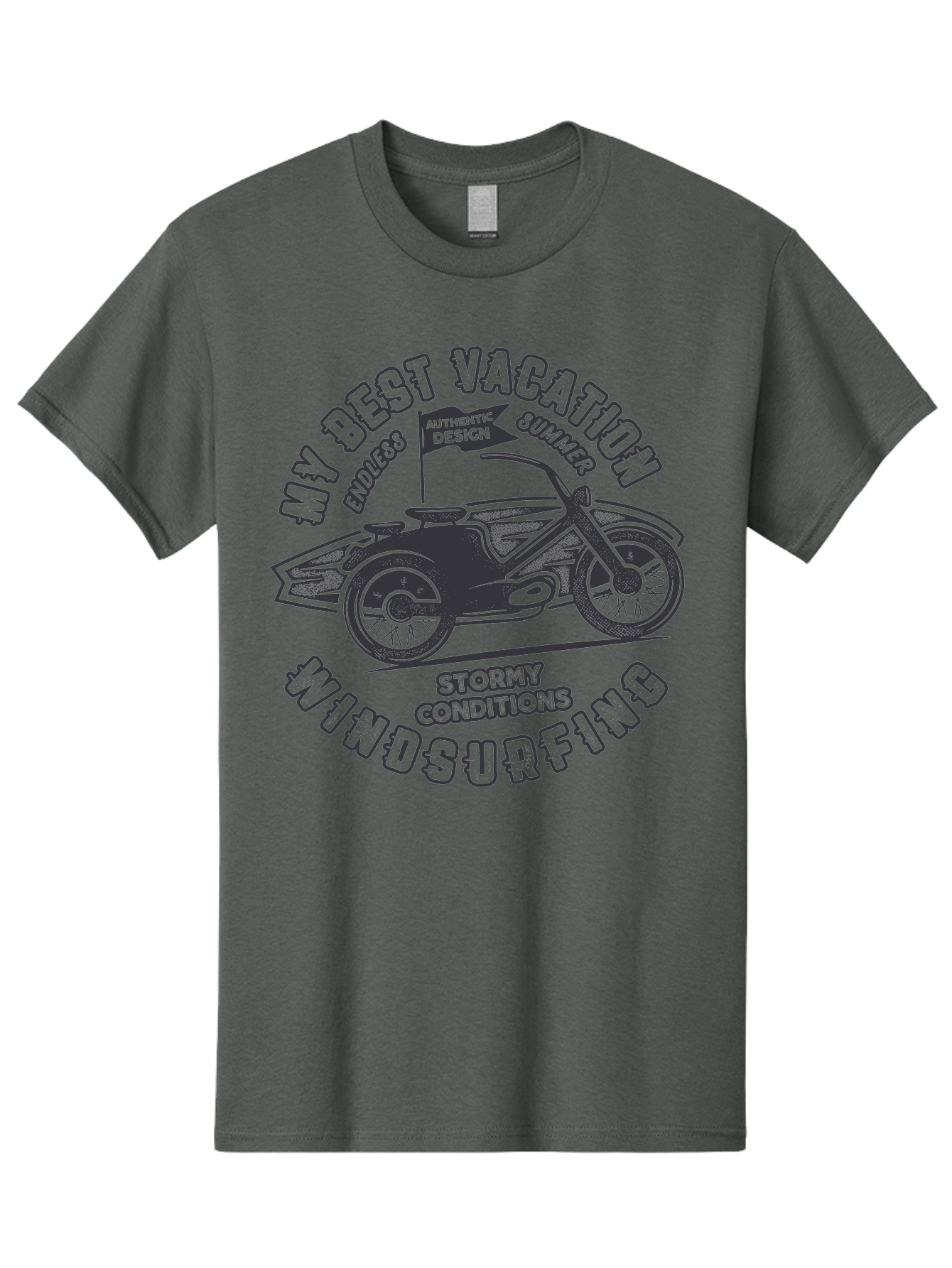 My-Best-Vacation-Windsurfing Men'S Graphic Tee, 100% Cotton, Comfortable Casual Summer Wear, Machine Washable, Motorcycle With Flag, Endless Summer, Stormy Conditions, Authentic Design, Winds Contention, Vacation Mode, Outdoor Adventure, Aab944 29