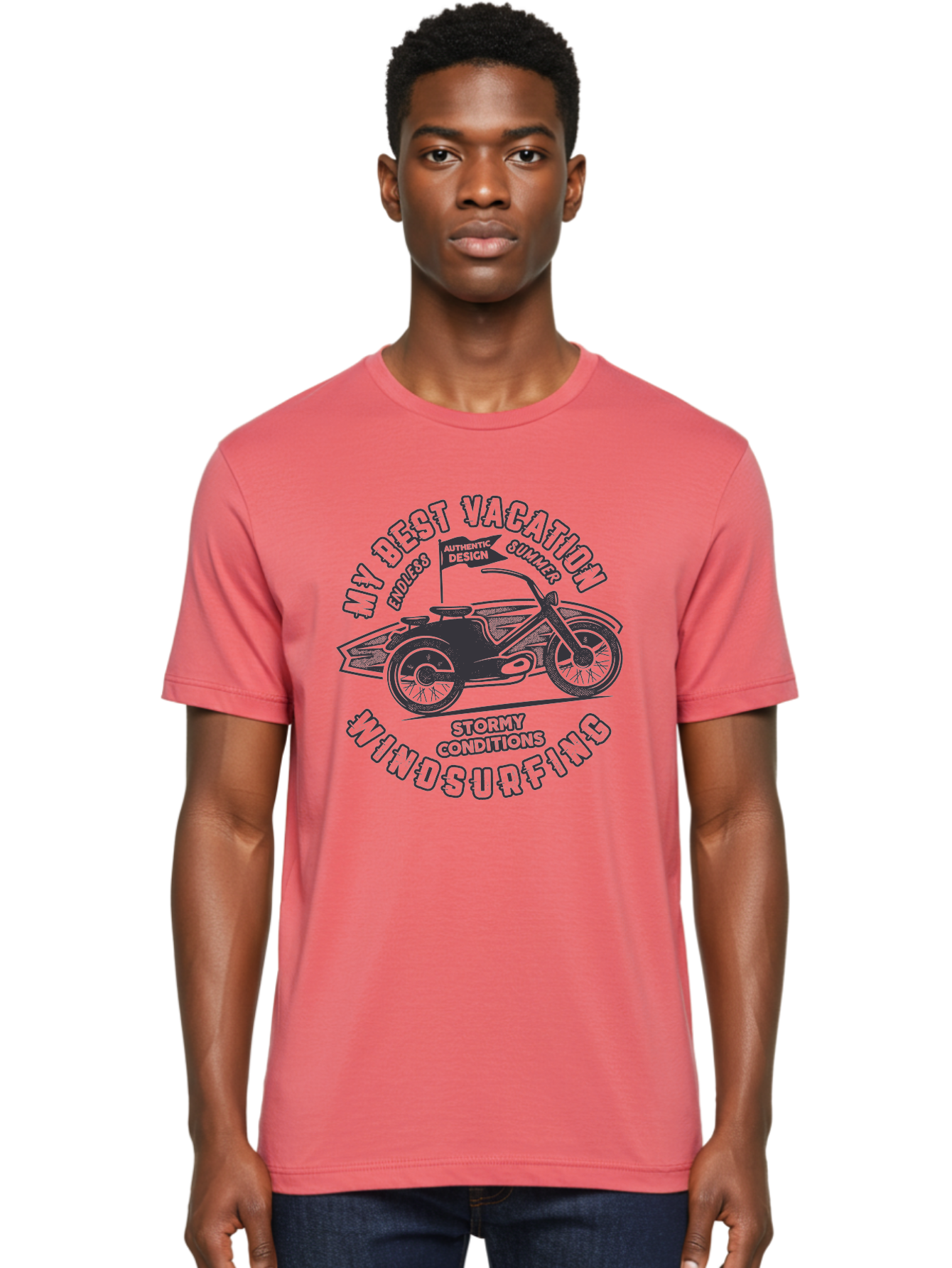 My-Best-Vacation-Windsurfing Men'S Graphic Tee, 100% Cotton, Comfortable Casual Summer Wear, Machine Washable, Motorcycle With Flag, Endless Summer, Stormy Conditions, Authentic Design, Winds Contention, Vacation Mode, Outdoor Adventure, Aab944 20