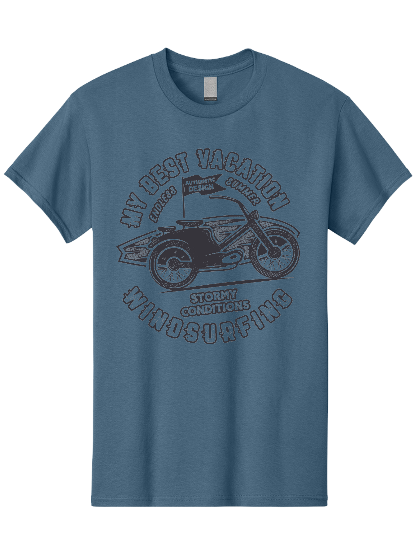 My-Best-Vacation-Windsurfing Men'S Graphic Tee, 100% Cotton, Comfortable Casual Summer Wear, Machine Washable, Motorcycle With Flag, Endless Summer, Stormy Conditions, Authentic Design, Winds Contention, Vacation Mode, Outdoor Adventure, Aab944 23