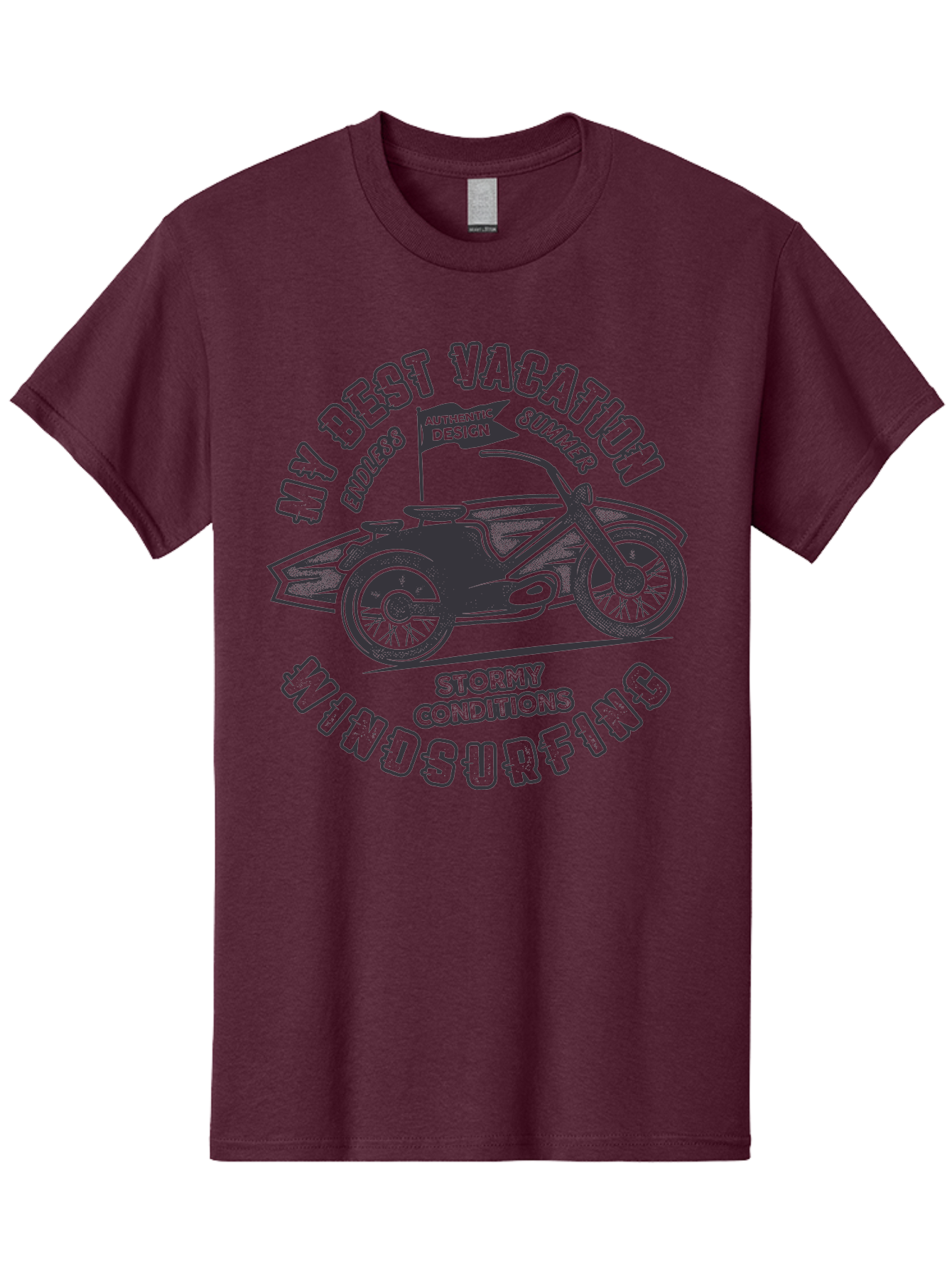 My-Best-Vacation-Windsurfing Men'S Graphic Tee, 100% Cotton, Comfortable Casual Summer Wear, Machine Washable, Motorcycle With Flag, Endless Summer, Stormy Conditions, Authentic Design, Winds Contention, Vacation Mode, Outdoor Adventure, Aab944 25