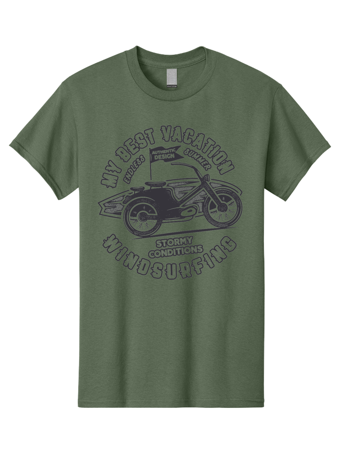 My-Best-Vacation-Windsurfing Men'S Graphic Tee, 100% Cotton, Comfortable Casual Summer Wear, Machine Washable, Motorcycle With Flag, Endless Summer, Stormy Conditions, Authentic Design, Winds Contention, Vacation Mode, Outdoor Adventure, Aab944 21