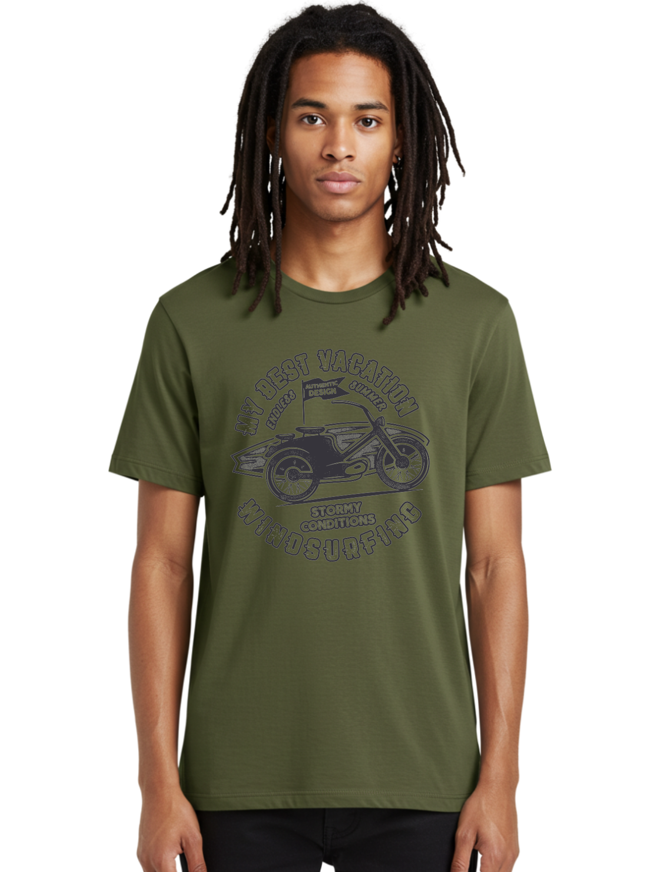 My-Best-Vacation-Windsurfing Men'S Graphic Tee, 100% Cotton, Comfortable Casual Summer Wear, Machine Washable, Motorcycle With Flag, Endless Summer, Stormy Conditions, Authentic Design, Winds Contention, Vacation Mode, Outdoor Adventure, Aab944 22