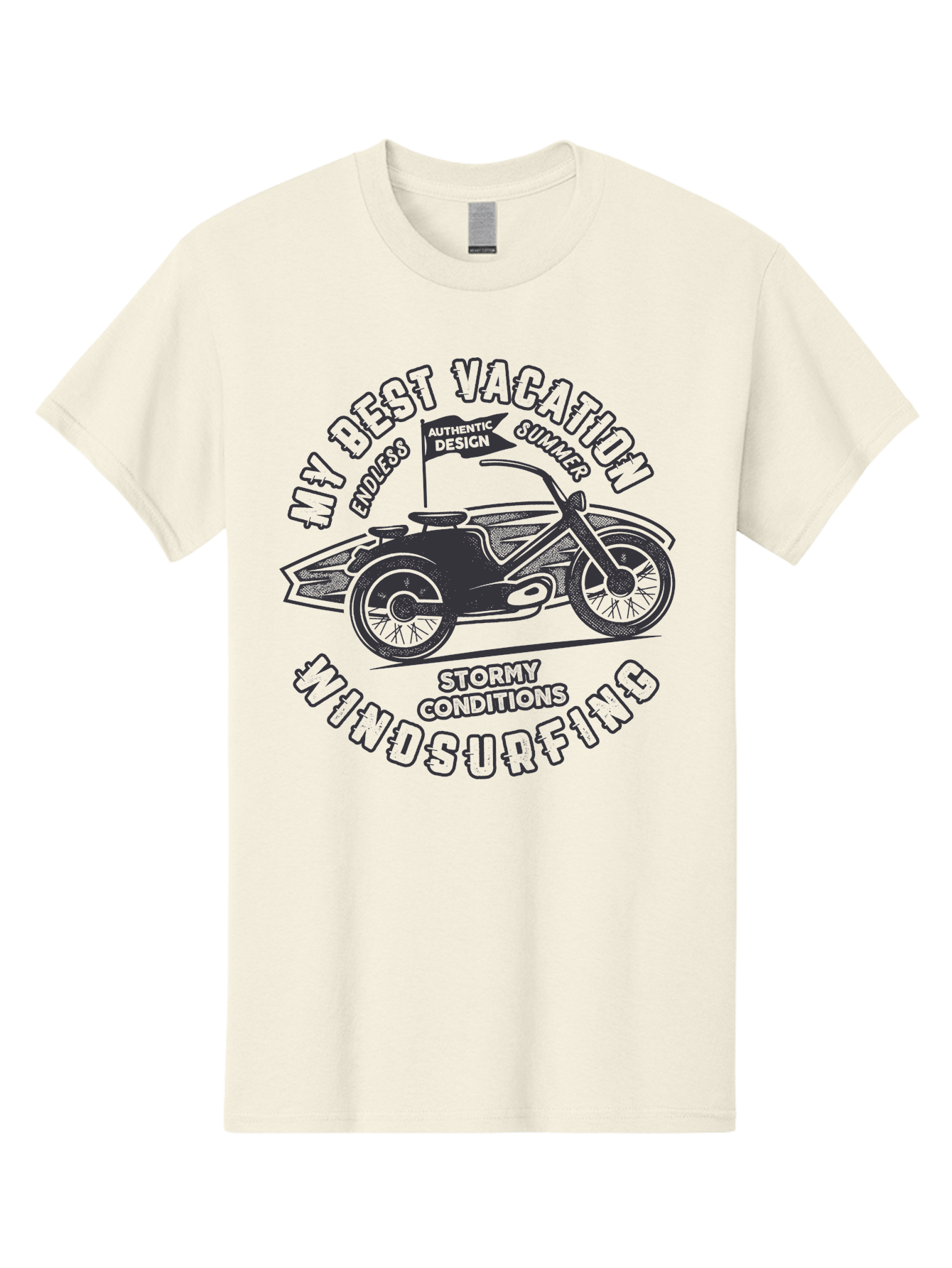 My-Best-Vacation-Windsurfing Men'S Graphic Tee, 100% Cotton, Comfortable Casual Summer Wear, Machine Washable, Motorcycle With Flag, Endless Summer, Stormy Conditions, Authentic Design, Winds Contention, Vacation Mode, Outdoor Adventure, Aab944 11