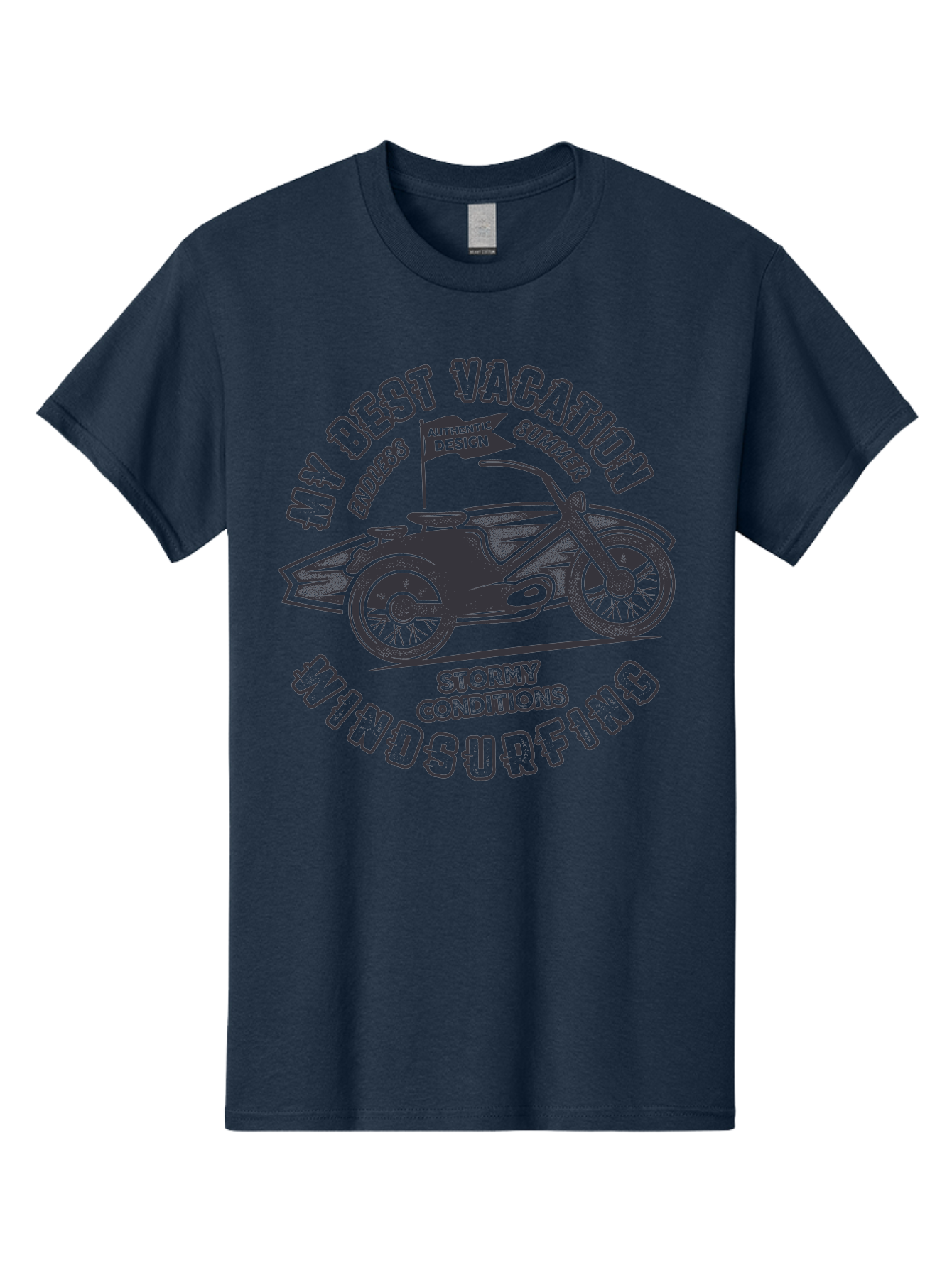 My-Best-Vacation-Windsurfing Men'S Graphic Tee, 100% Cotton, Comfortable Casual Summer Wear, Machine Washable, Motorcycle With Flag, Endless Summer, Stormy Conditions, Authentic Design, Winds Contention, Vacation Mode, Outdoor Adventure, Aab944 13