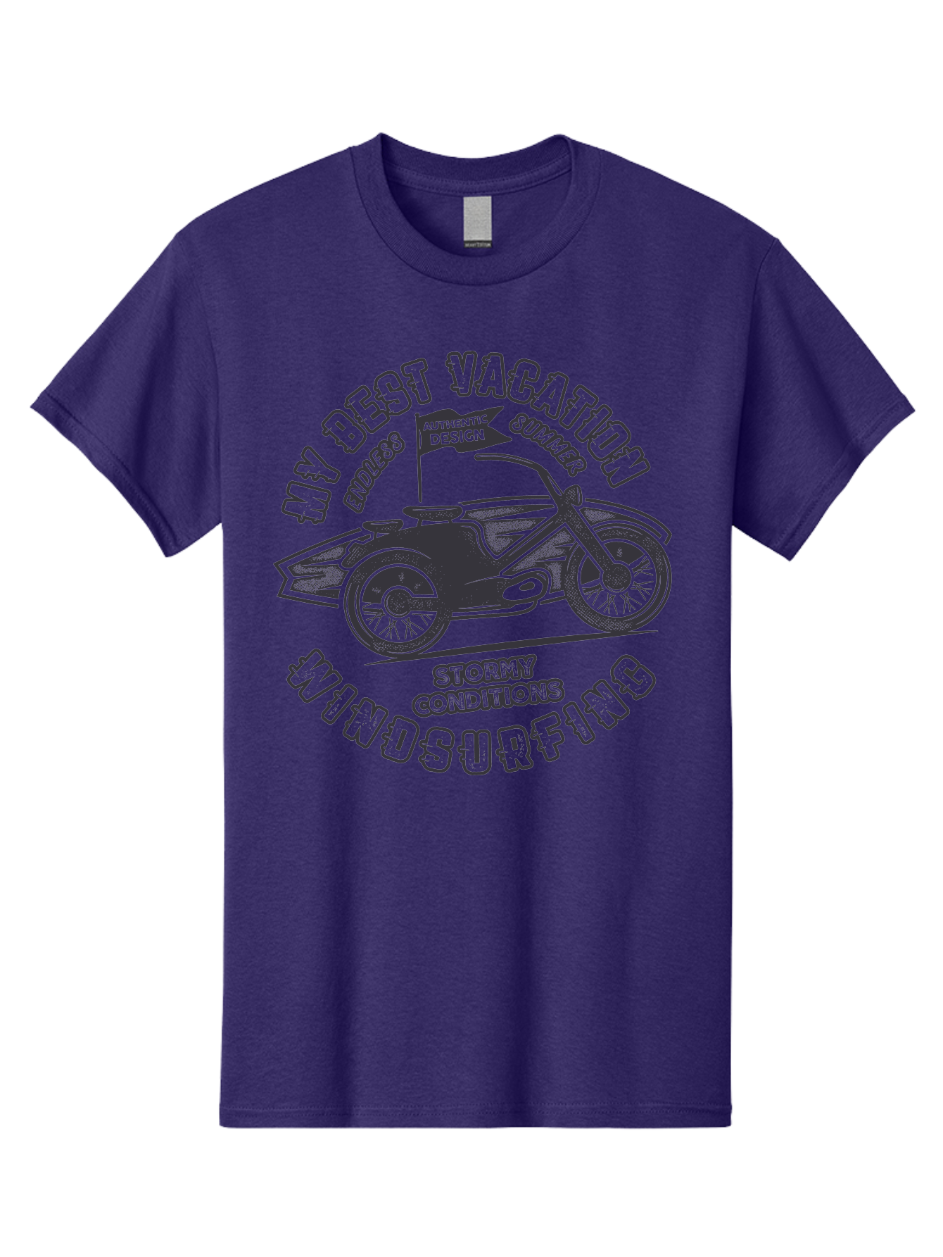 My-Best-Vacation-Windsurfing Men'S Graphic Tee, 100% Cotton, Comfortable Casual Summer Wear, Machine Washable, Motorcycle With Flag, Endless Summer, Stormy Conditions, Authentic Design, Winds Contention, Vacation Mode, Outdoor Adventure, Aab944 15
